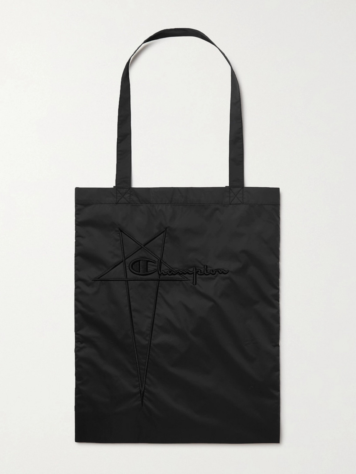 RICK OWENS CHAMPION LOGO-EMBROIDERED RECYCLED NYLON TOTE BAG