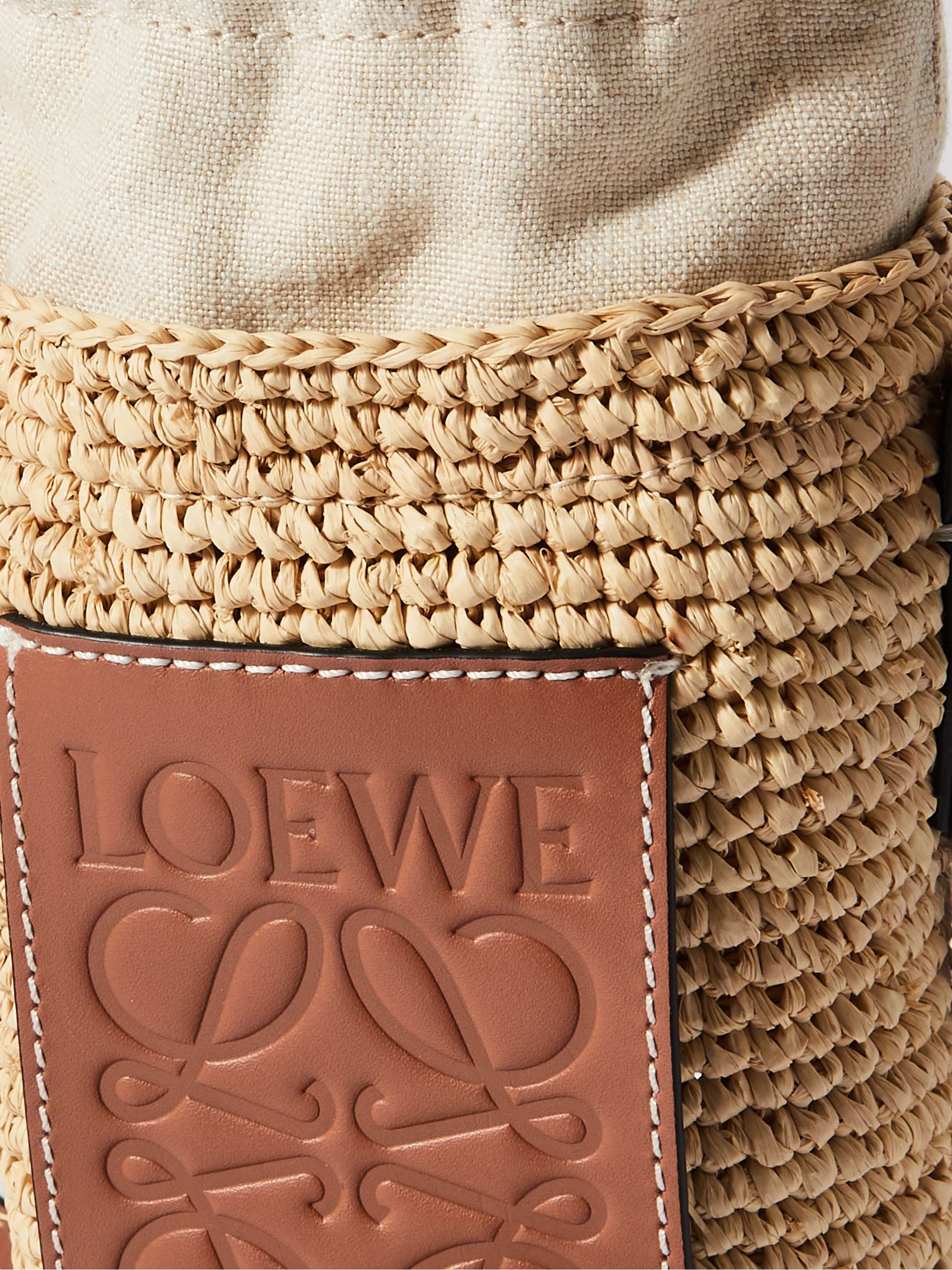 LOEWE + Paula's Ibiza Leather-Trimmed Woven Raffia Pouch