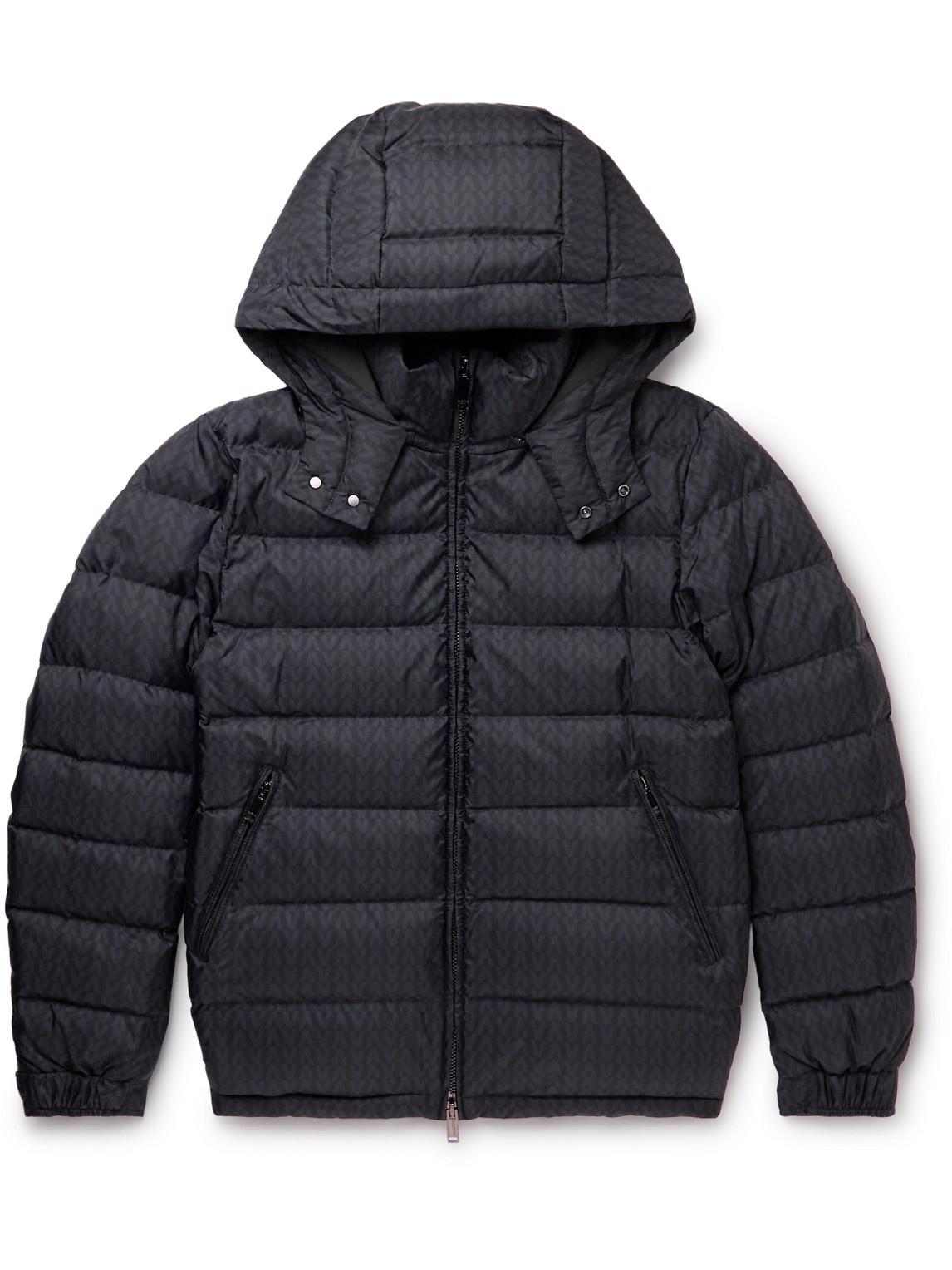 Valentino Logo-print Shell Hooded Down Jacket In Blue