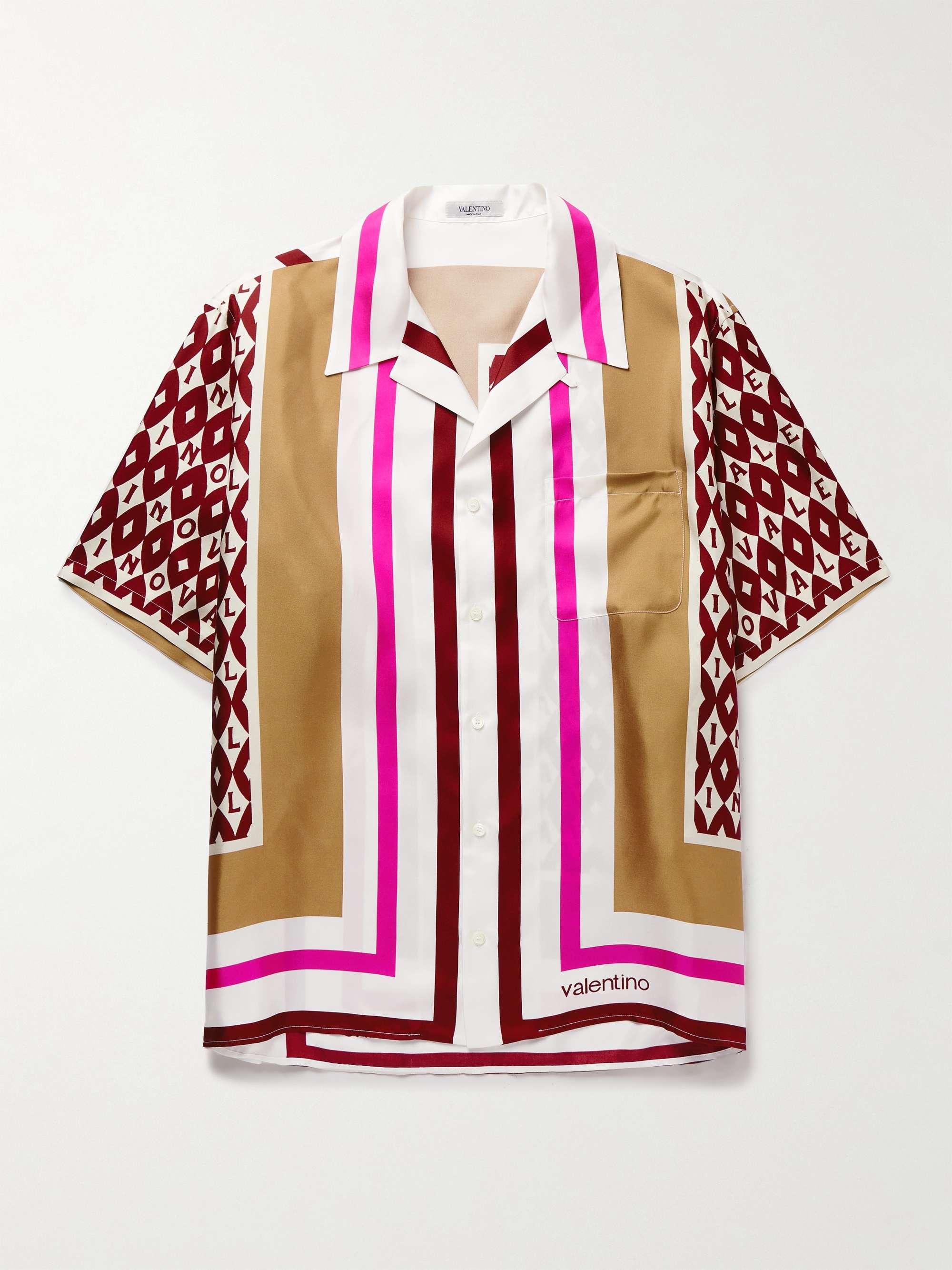 Brown Camp-Collar Printed Silk Shirt ...