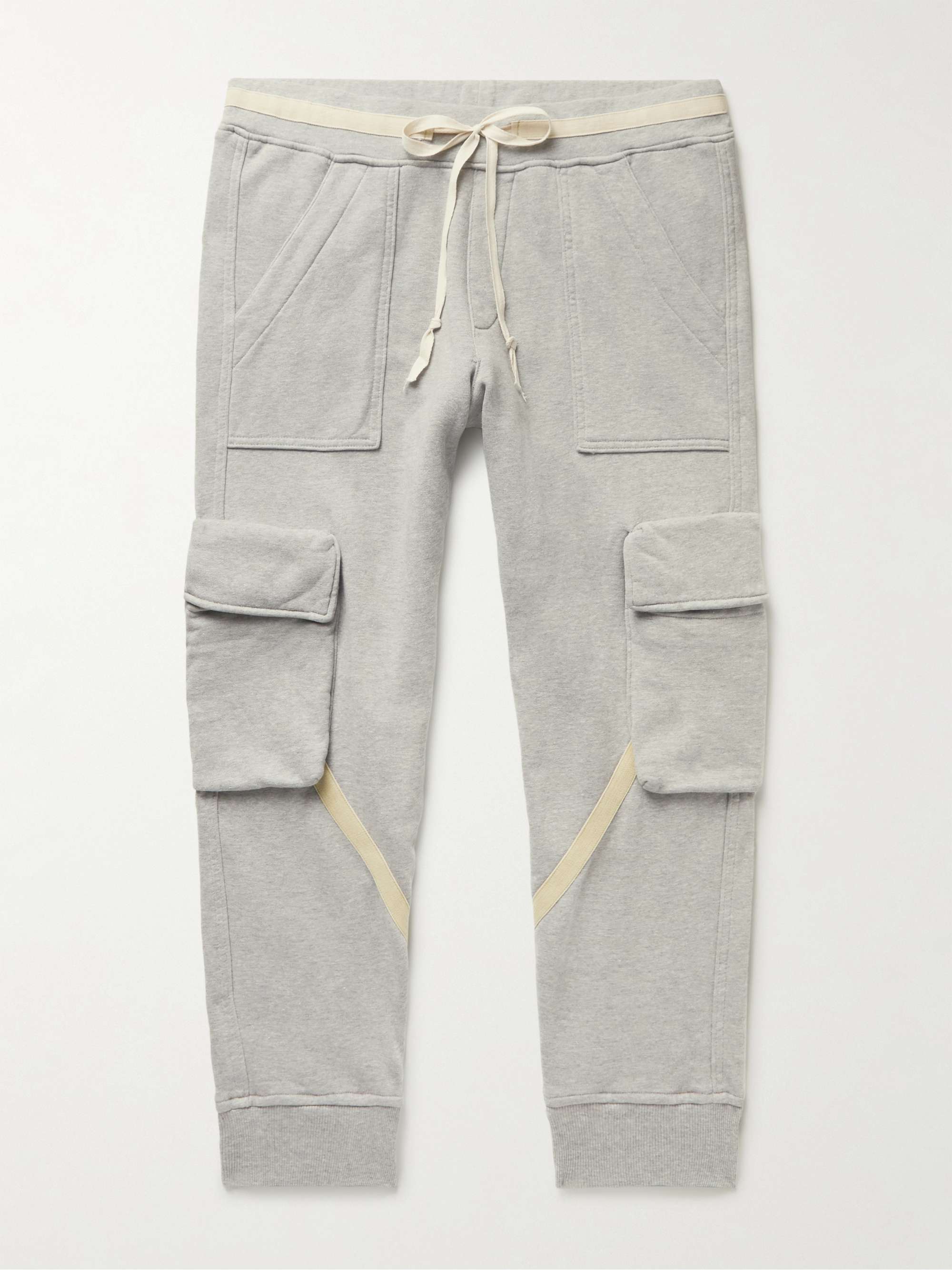 GREG LAUREN Tapered Canvas-Trimmed Cotton-Jersey Cargo Sweatpants