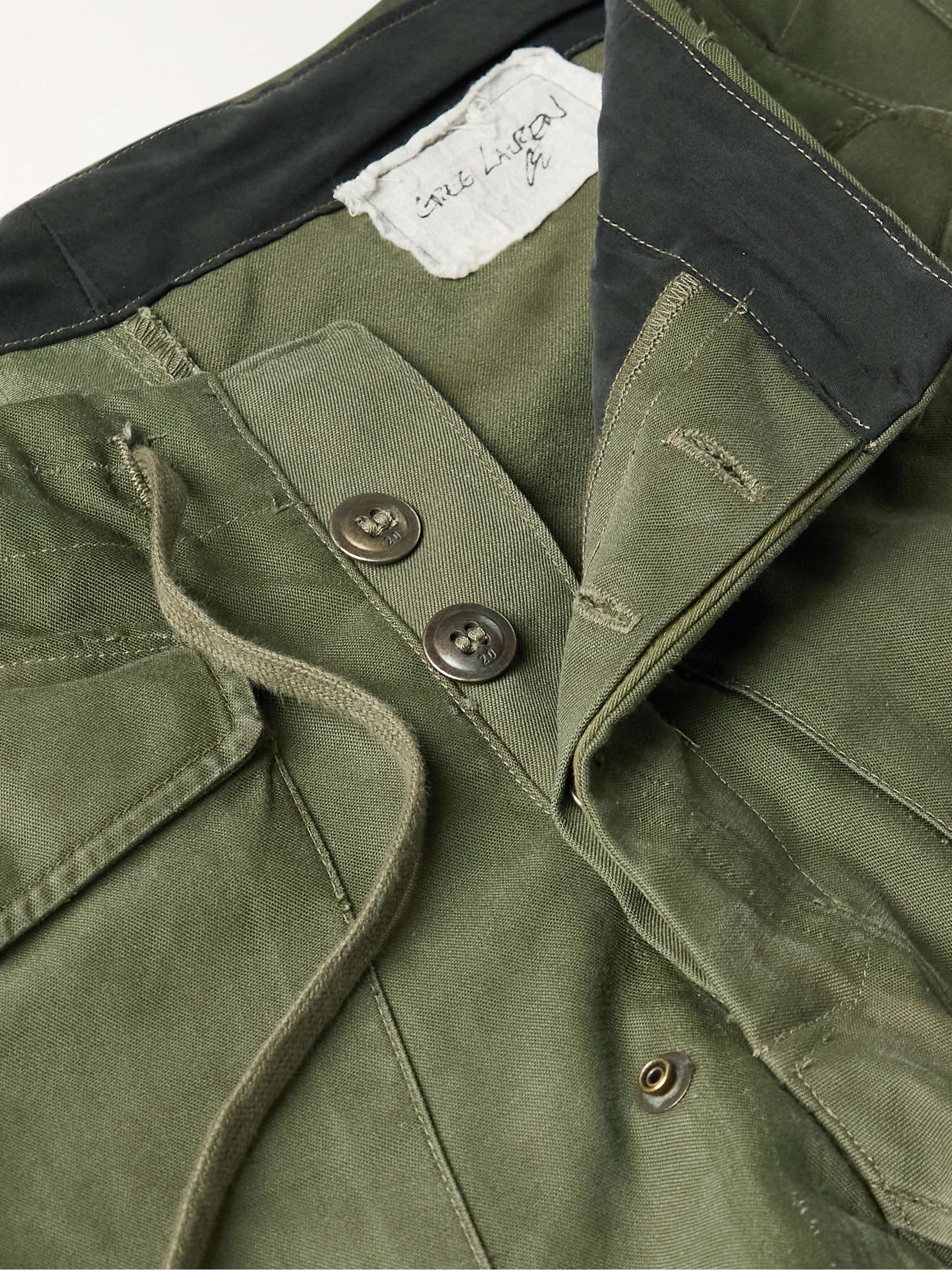 GREG LAUREN Sunset Tapered Appliquéd Cotton and Wool-Blend Canvas Cargo Trousers