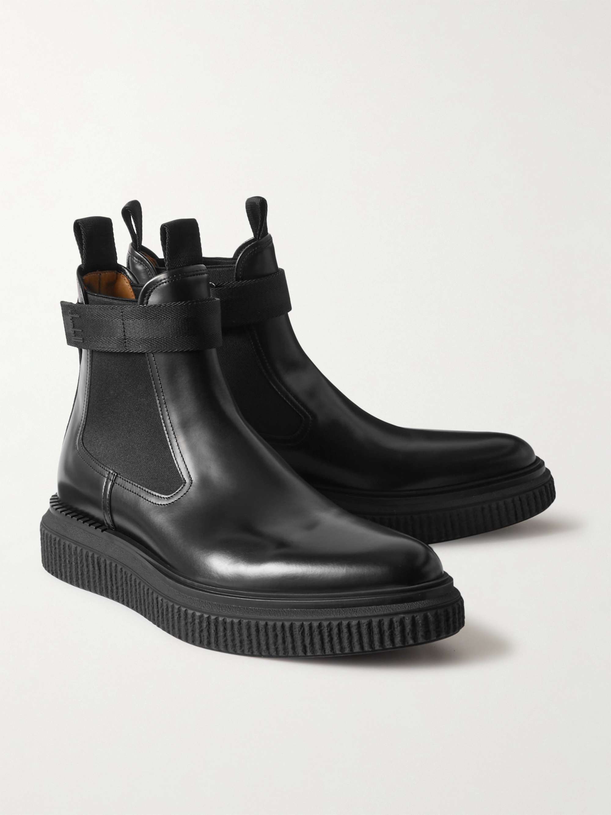 DUNHILL Webbing-Trimmed Leather Chelsea Boots