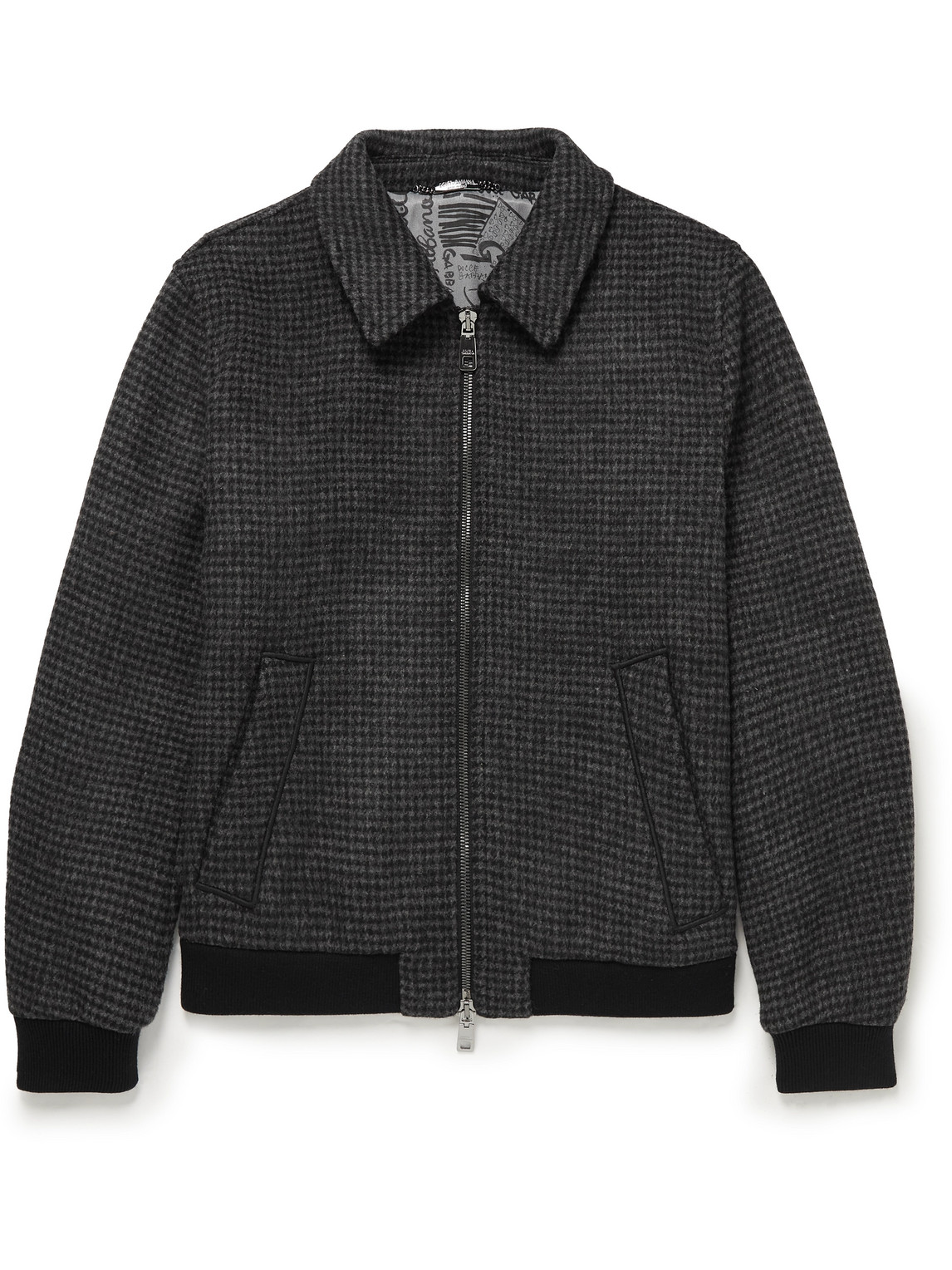 Dolce & Gabbana Houndstooth Wool-blend Bomber Jacket In Gray