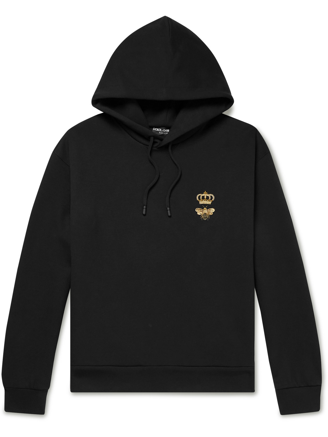 Dolce & Gabbana Embroidered Cotton-blend Jersey Hoodie In Black