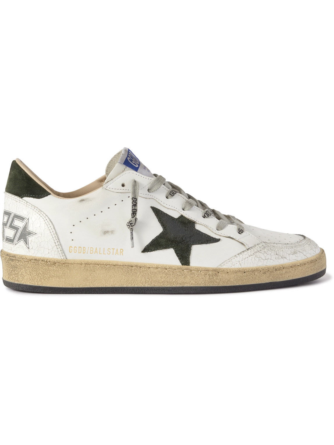 GOLDEN GOOSE BALLSTAR DISTRESSED LEATHER AND SUEDE SNEAKERS