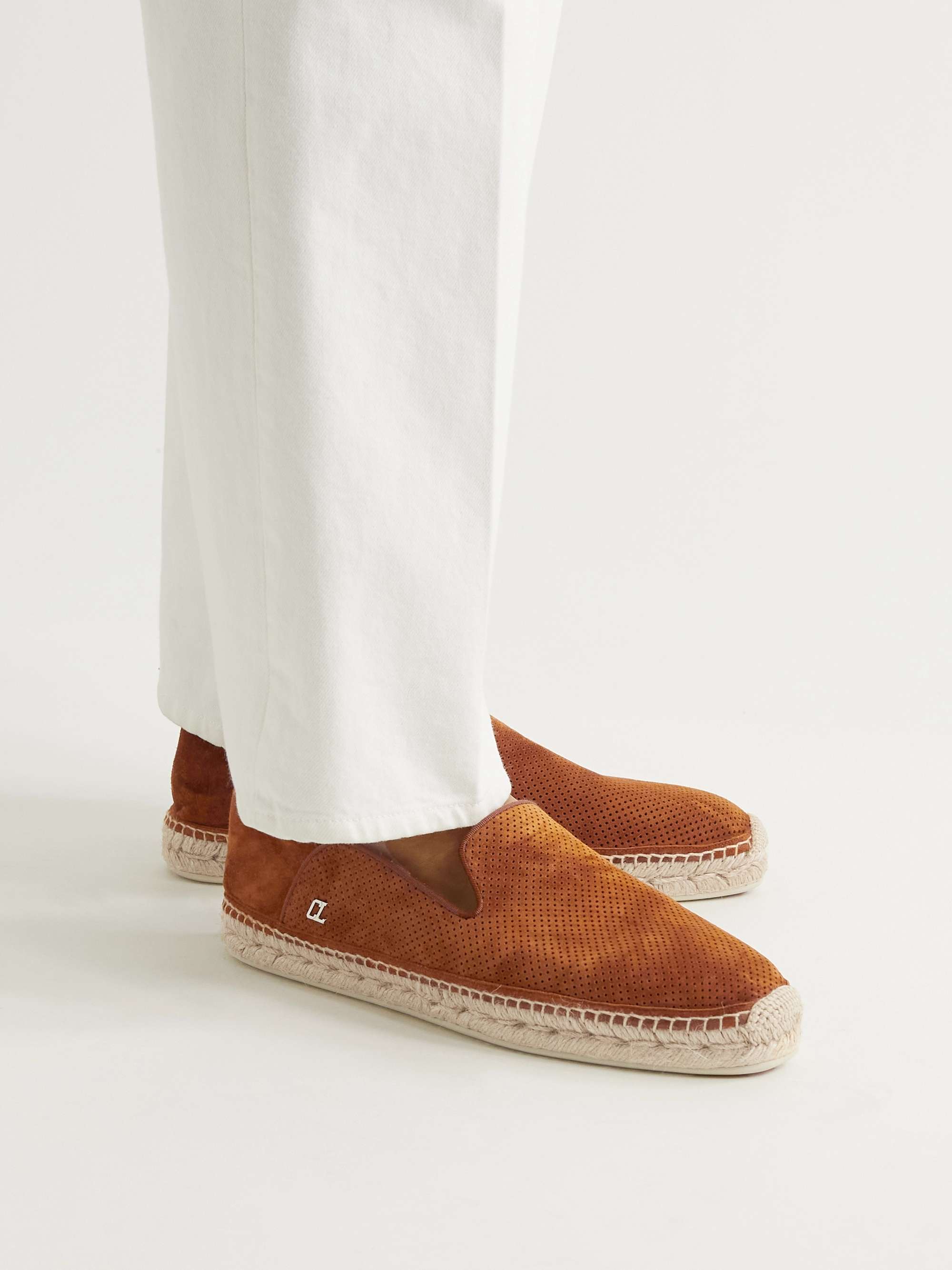 Brown Perforated Suede Espadrilles | CHRISTIAN MR PORTER