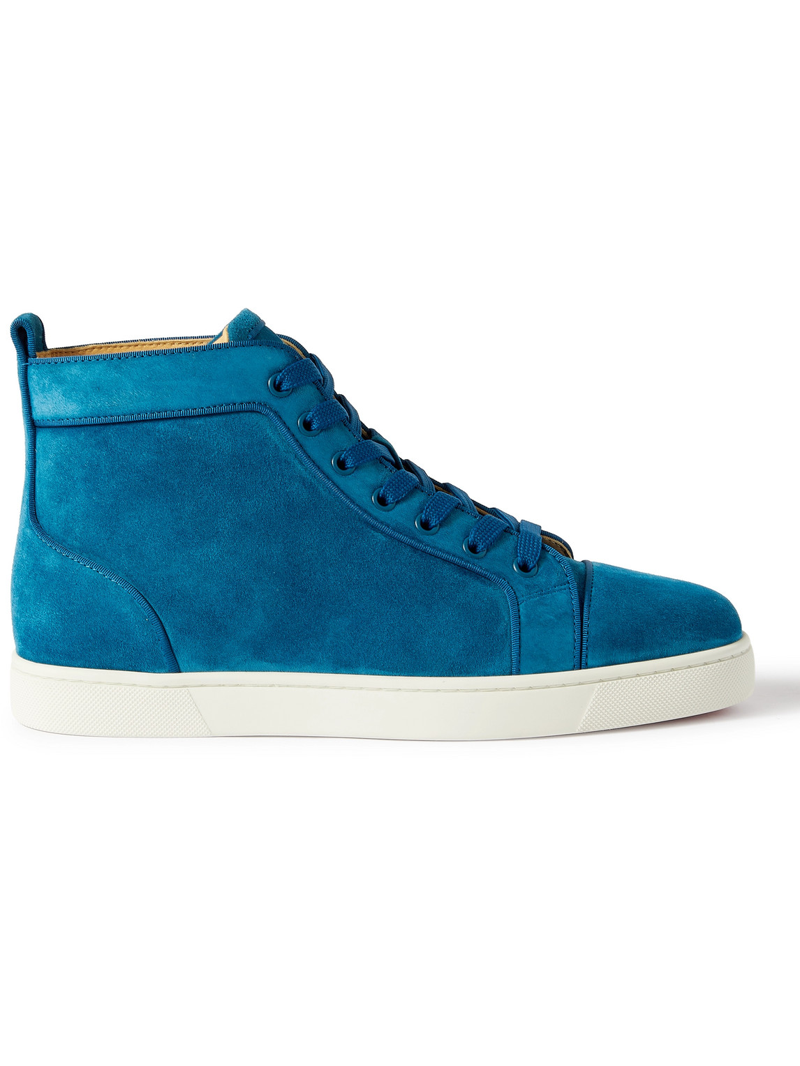CHRISTIAN LOUBOUTIN LOUIS ORLATO GROSGRAIN-TRIMMED SUEDE HIGH-TOP SNEAKERS