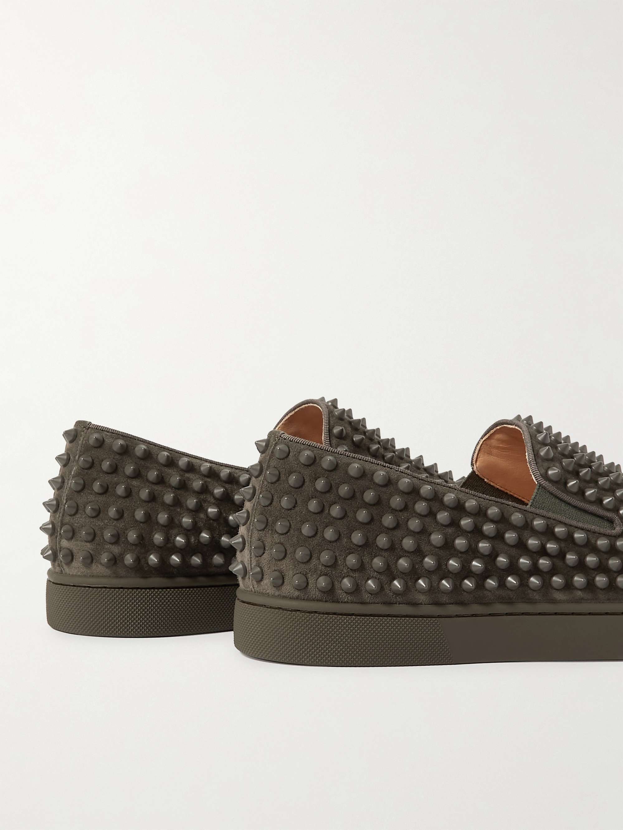 CHRISTIAN LOUBOUTIN Roller-Boat Spiked Suede Slip-On Sneakers