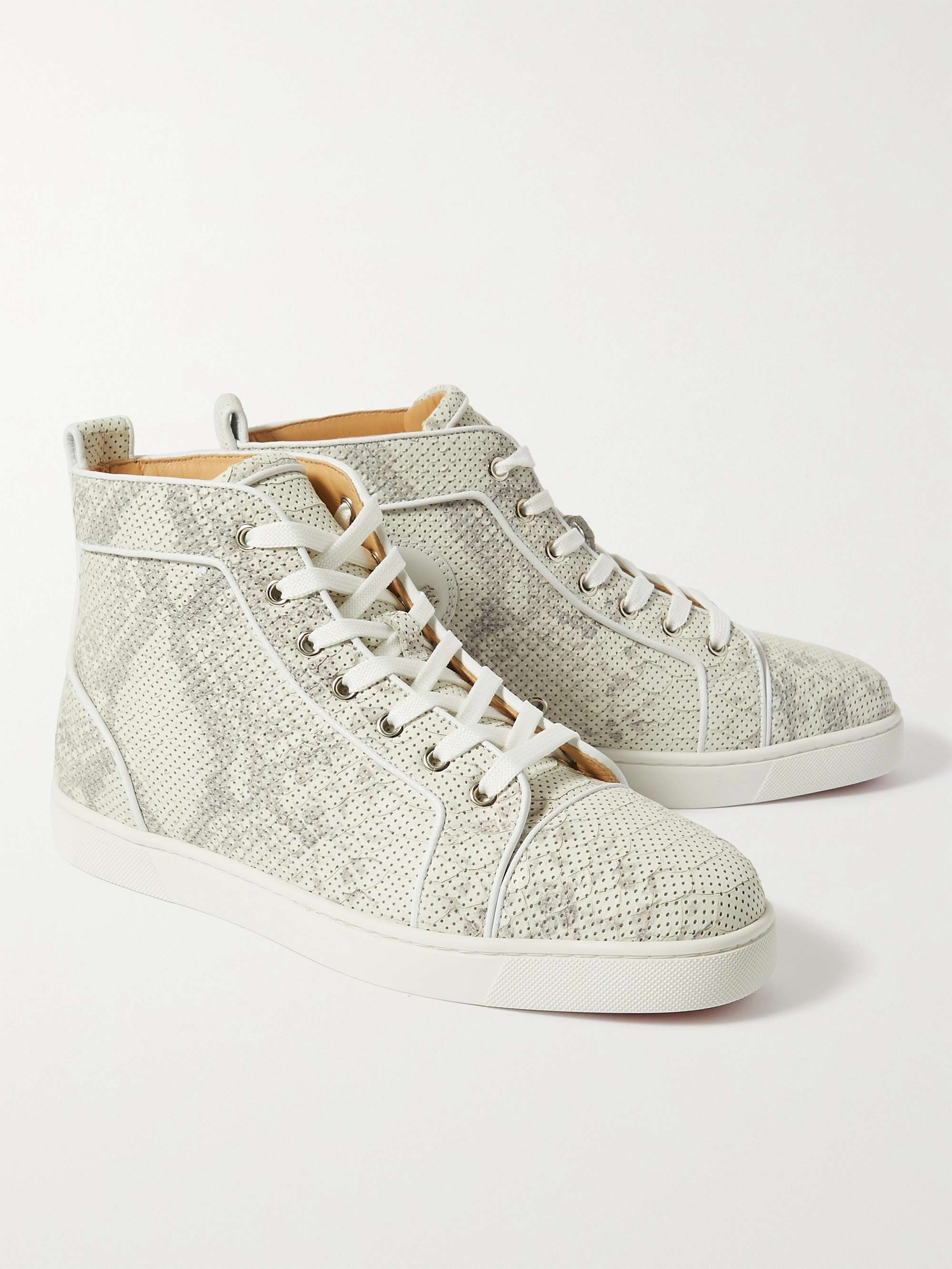 CHRISTIAN LOUBOUTIN Louis Perforated Snake-Effect Leather High-Top Sneakers