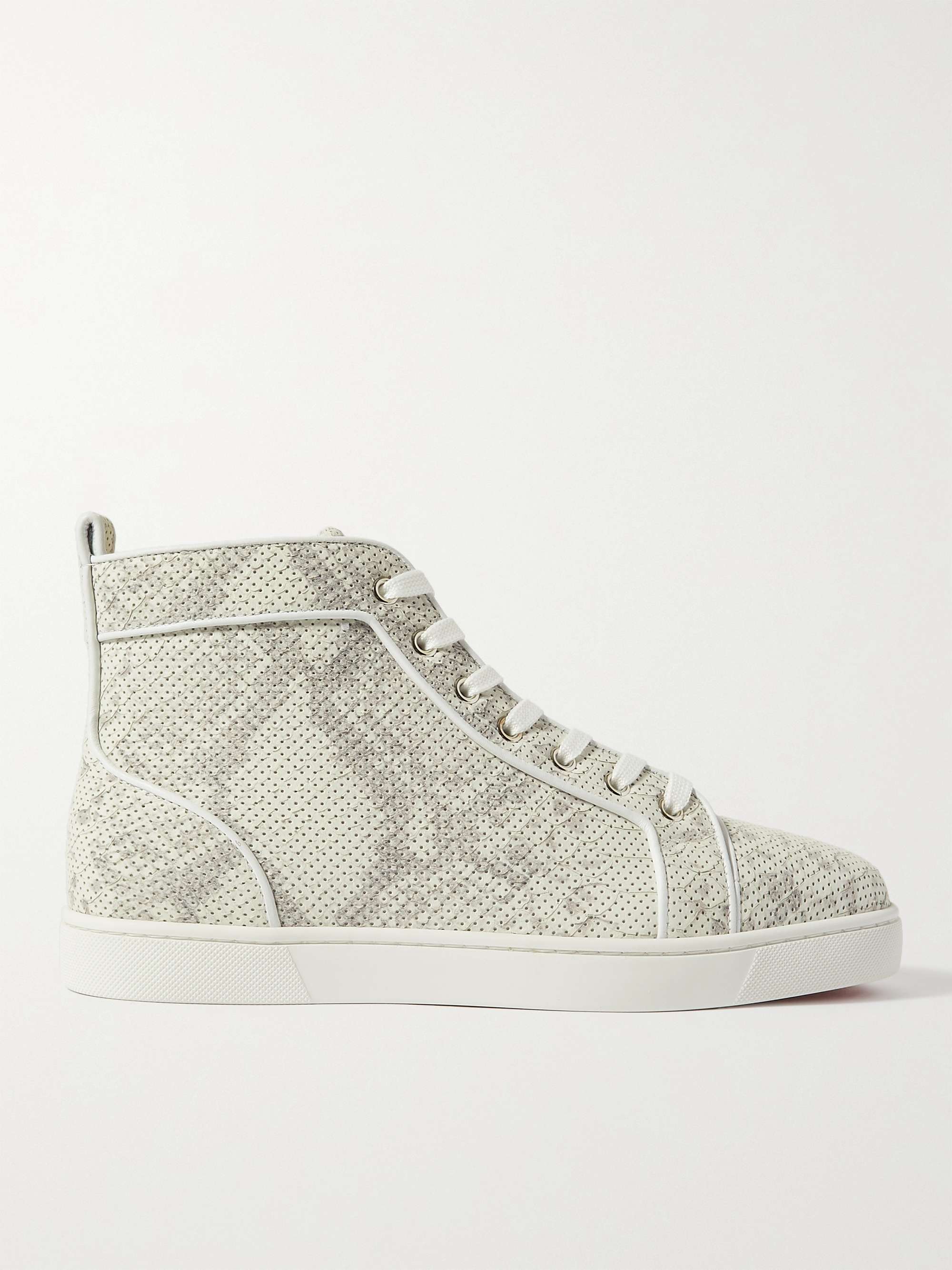 CHRISTIAN LOUBOUTIN Louis Perforated Snake-Effect Leather High-Top Sneakers