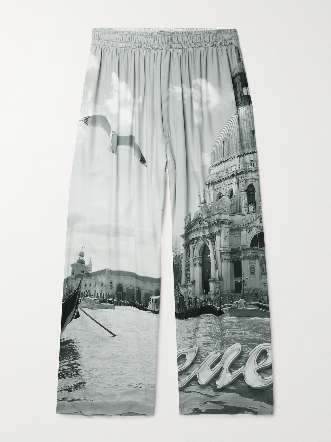 Balenciaga Wide-leg Printed Woven Trousers In Gray