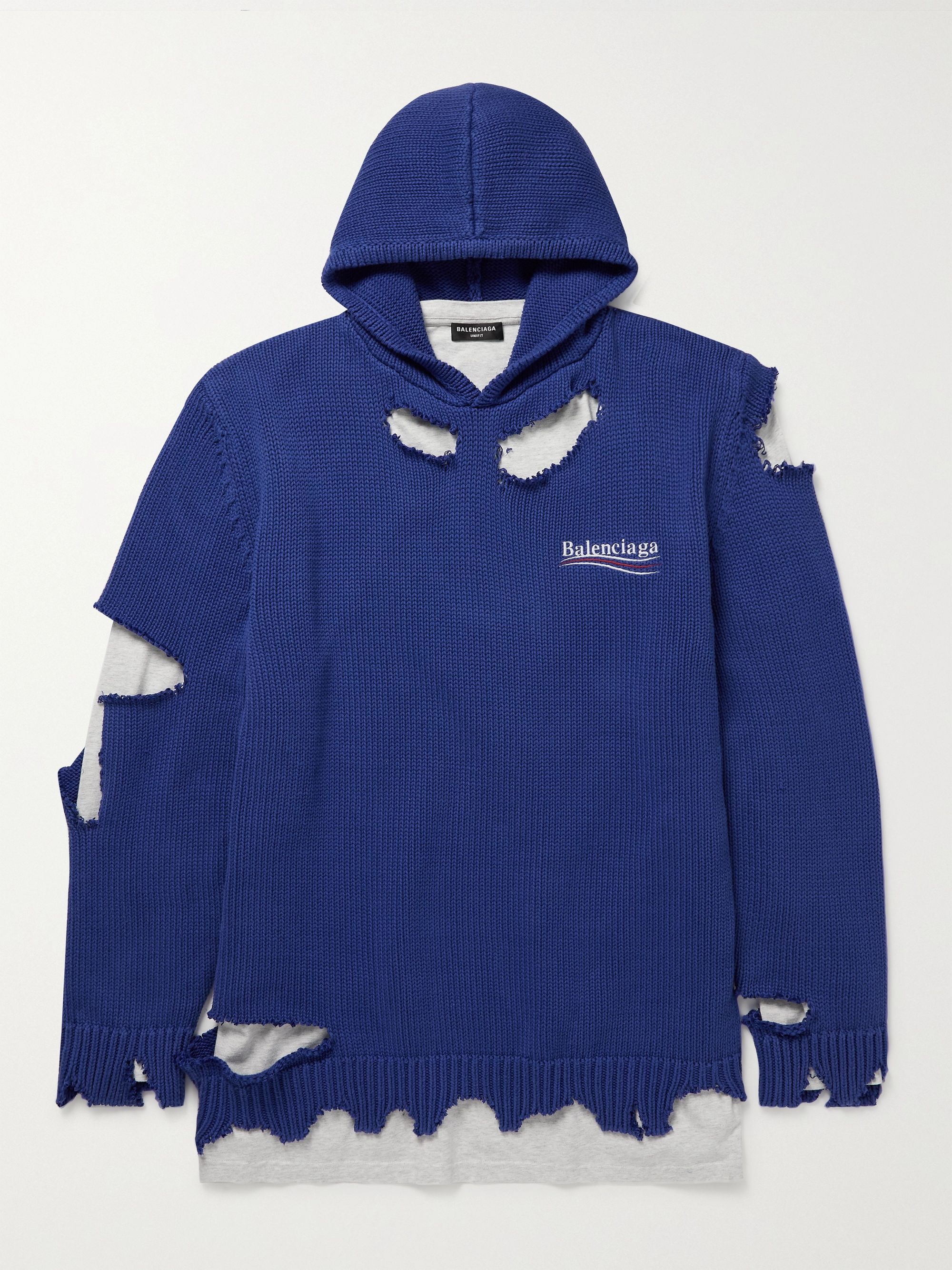 mrporter.com | Oversized Layered Distressed Logo-Embroidered Cotton Hoodie