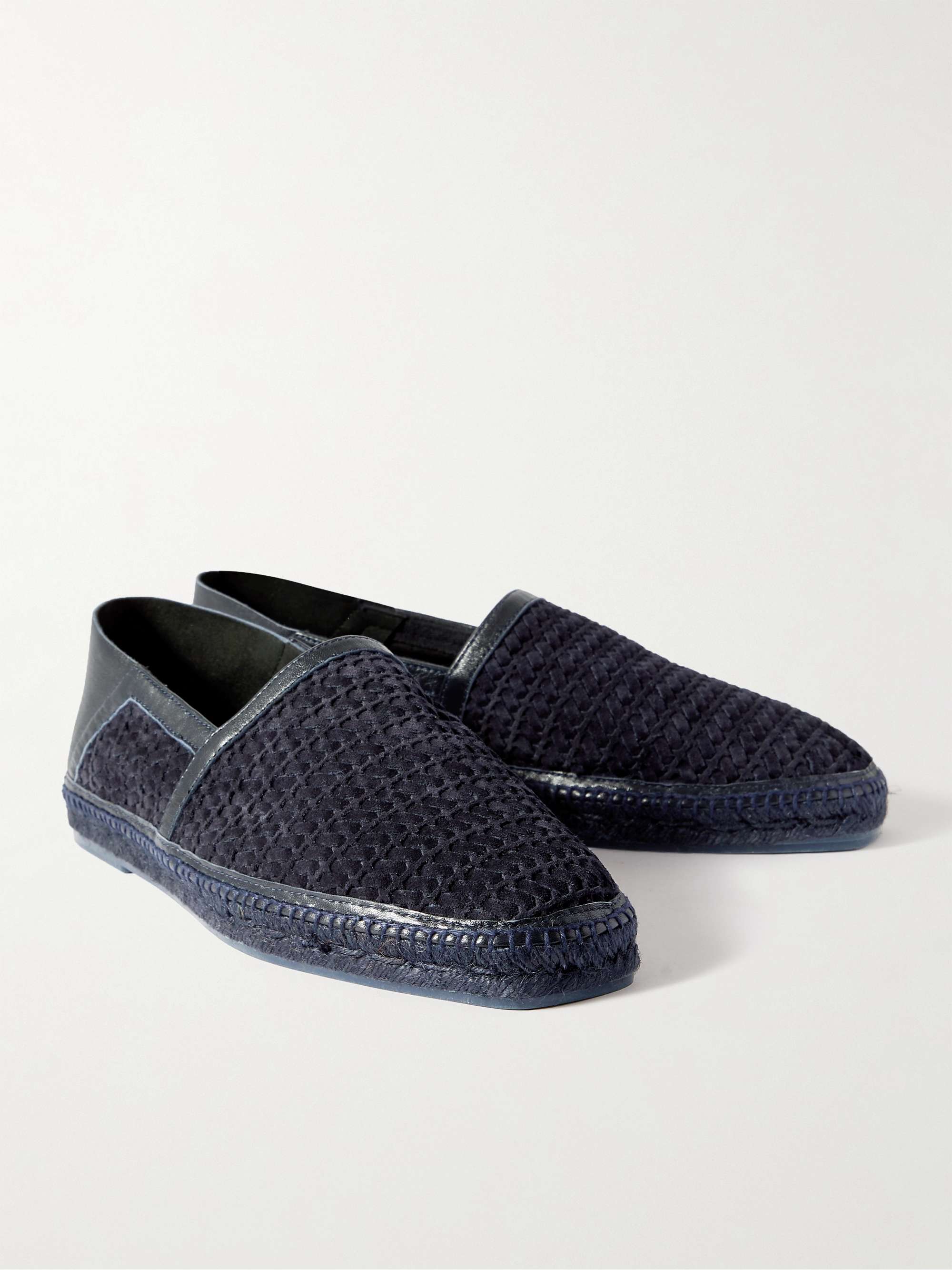 TOM FORD Barnes Collapsible-Heel Woven Suede and Leather Espadrilles