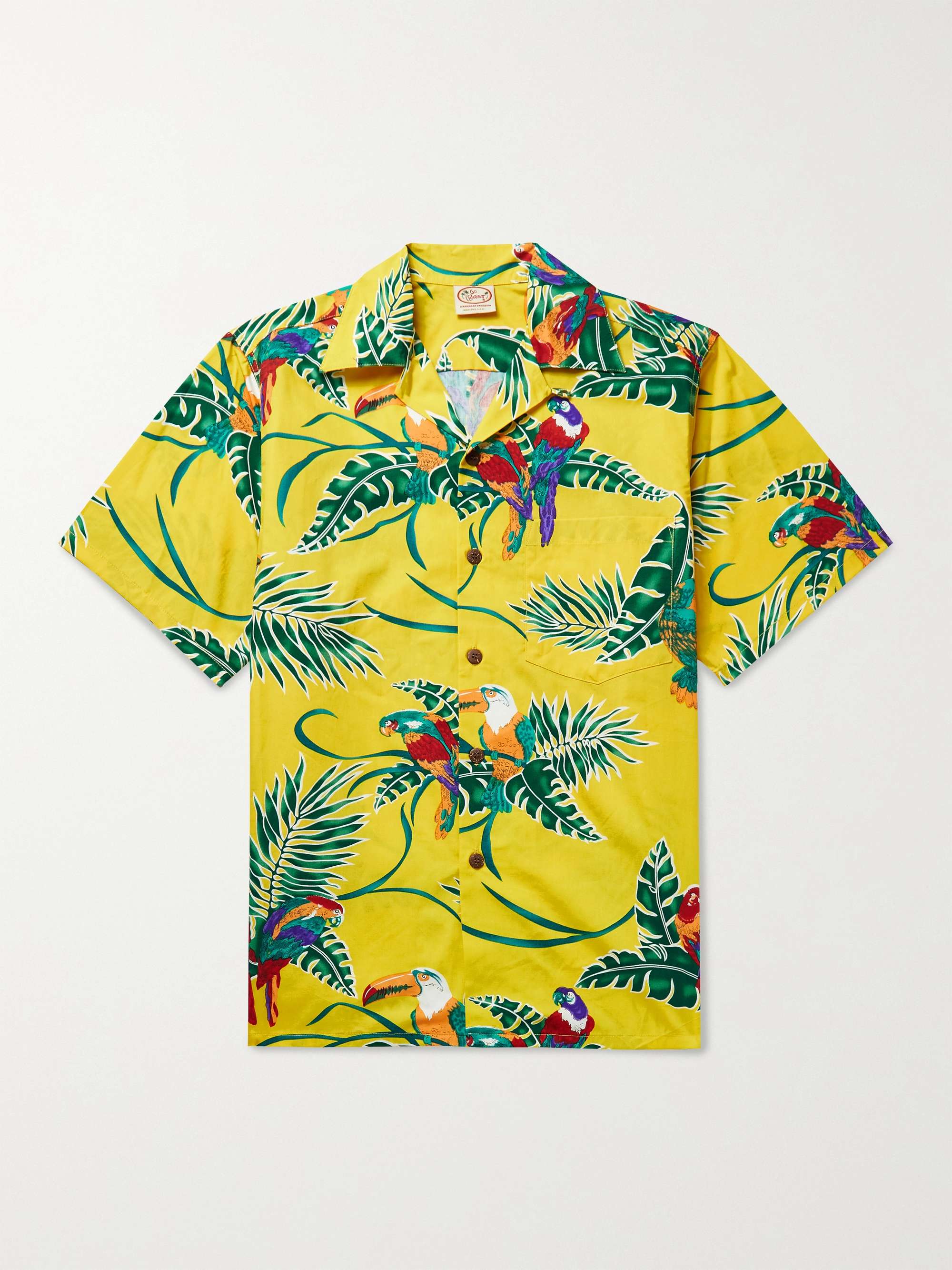 GO BAREFOOT Tropical Birds Camp-Collar Printed Cotton Shirt