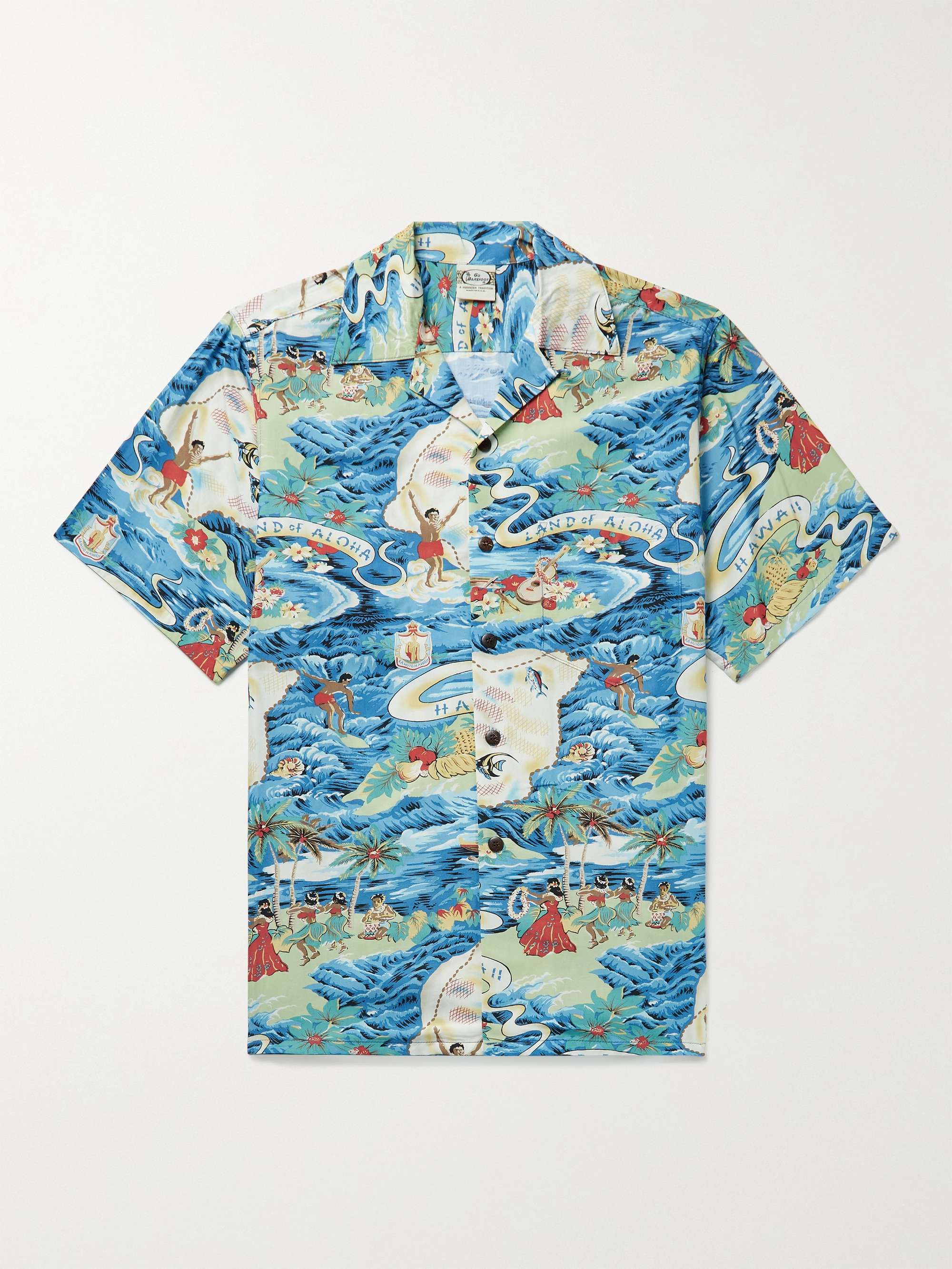 GO BAREFOOT Convertible-Collar Printed Cotton-Blend Shirt
