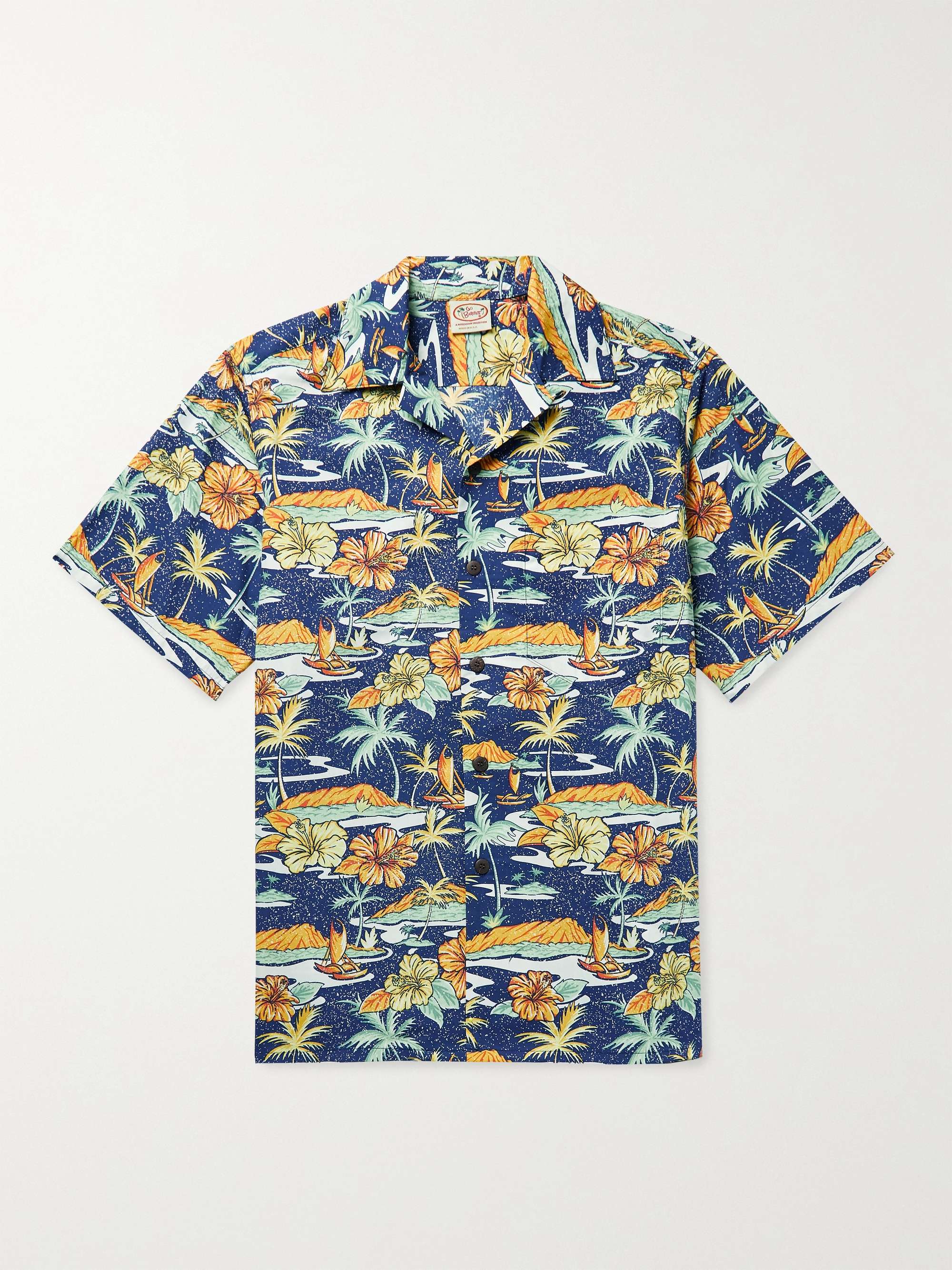 GO BAREFOOT Old Hawaii Camp-Collar Printed Cotton Shirt