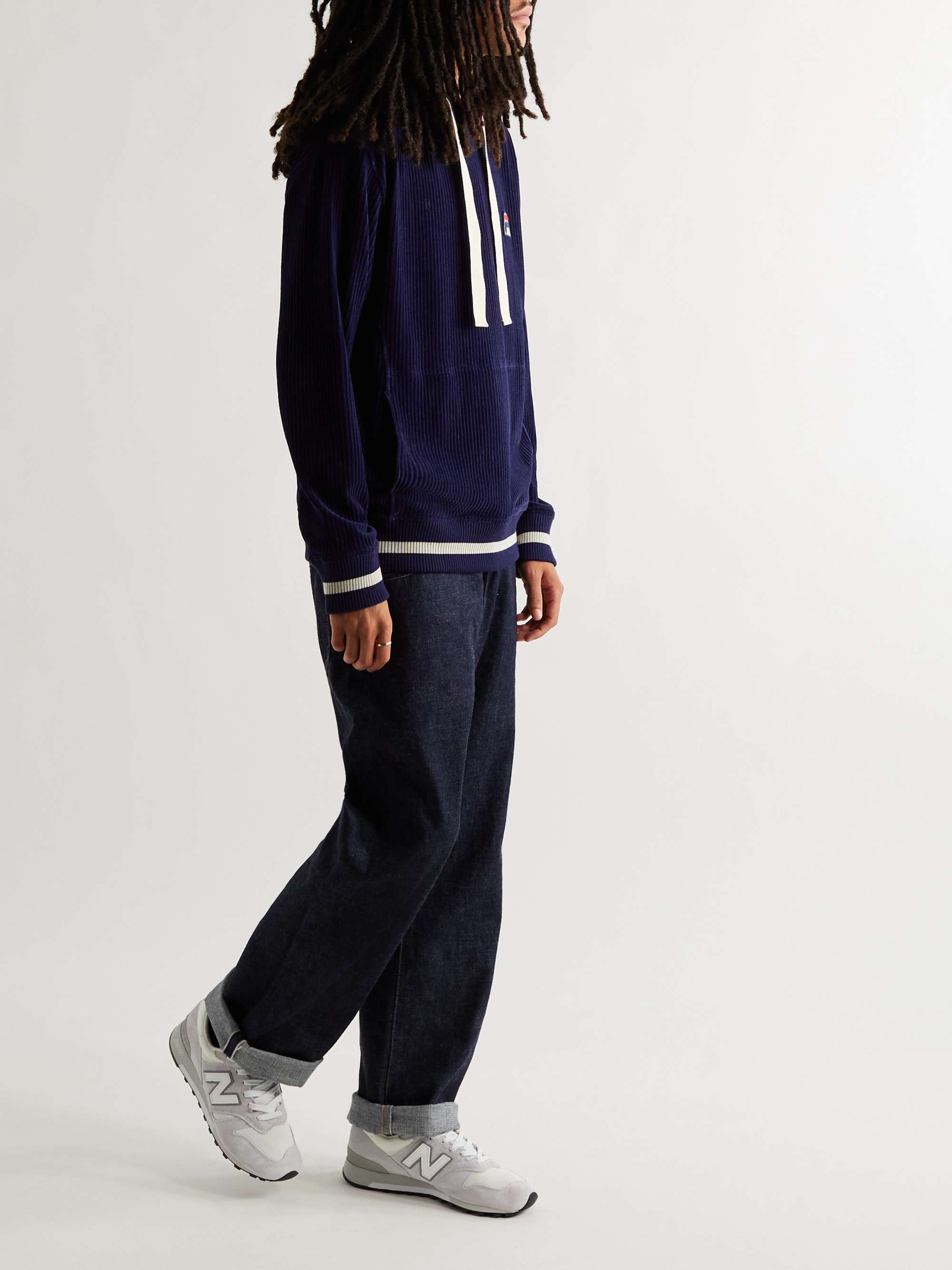 OLIVER SPENCER + Fila Royal Striped Ribbed Cotton-Blend Chenille Hoodie