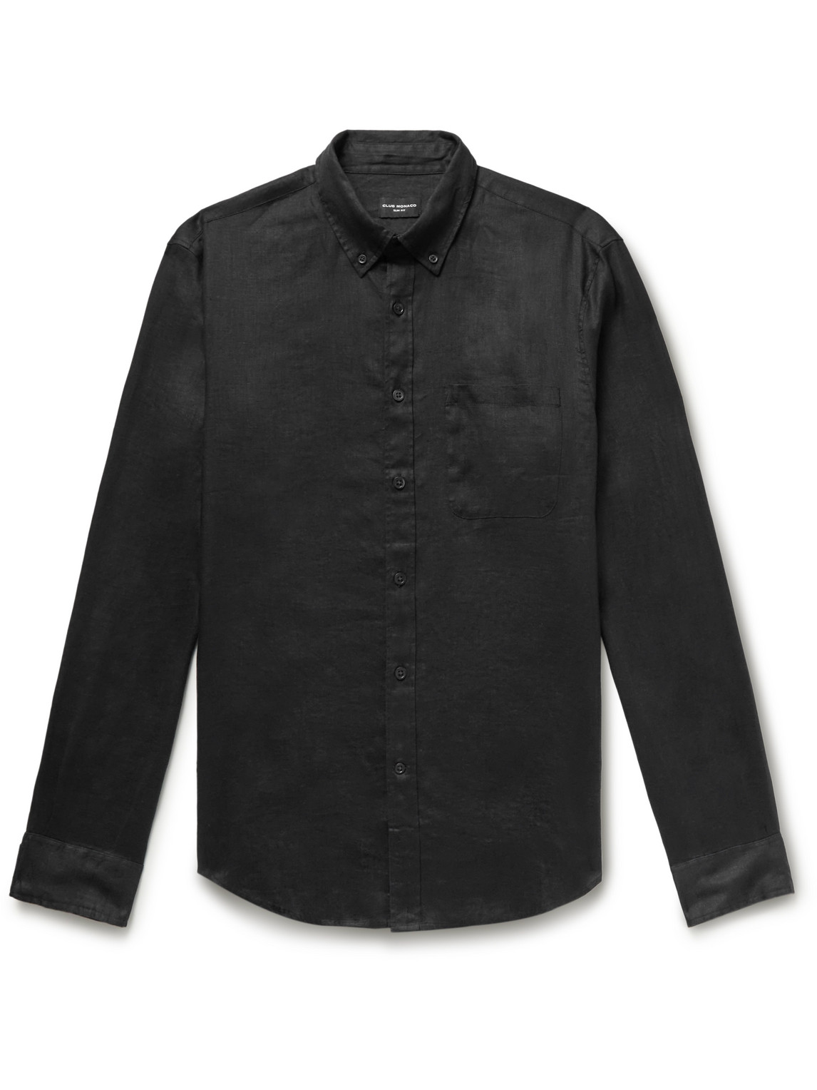 Club Monaco Button-down Collar Linen Shirt In Black