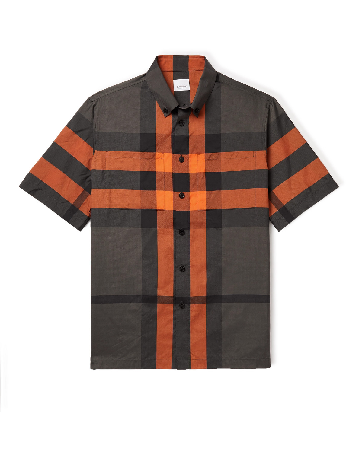 Burberry Button-down Collar Checked Nylon-ripstop Shirt In Orange ...