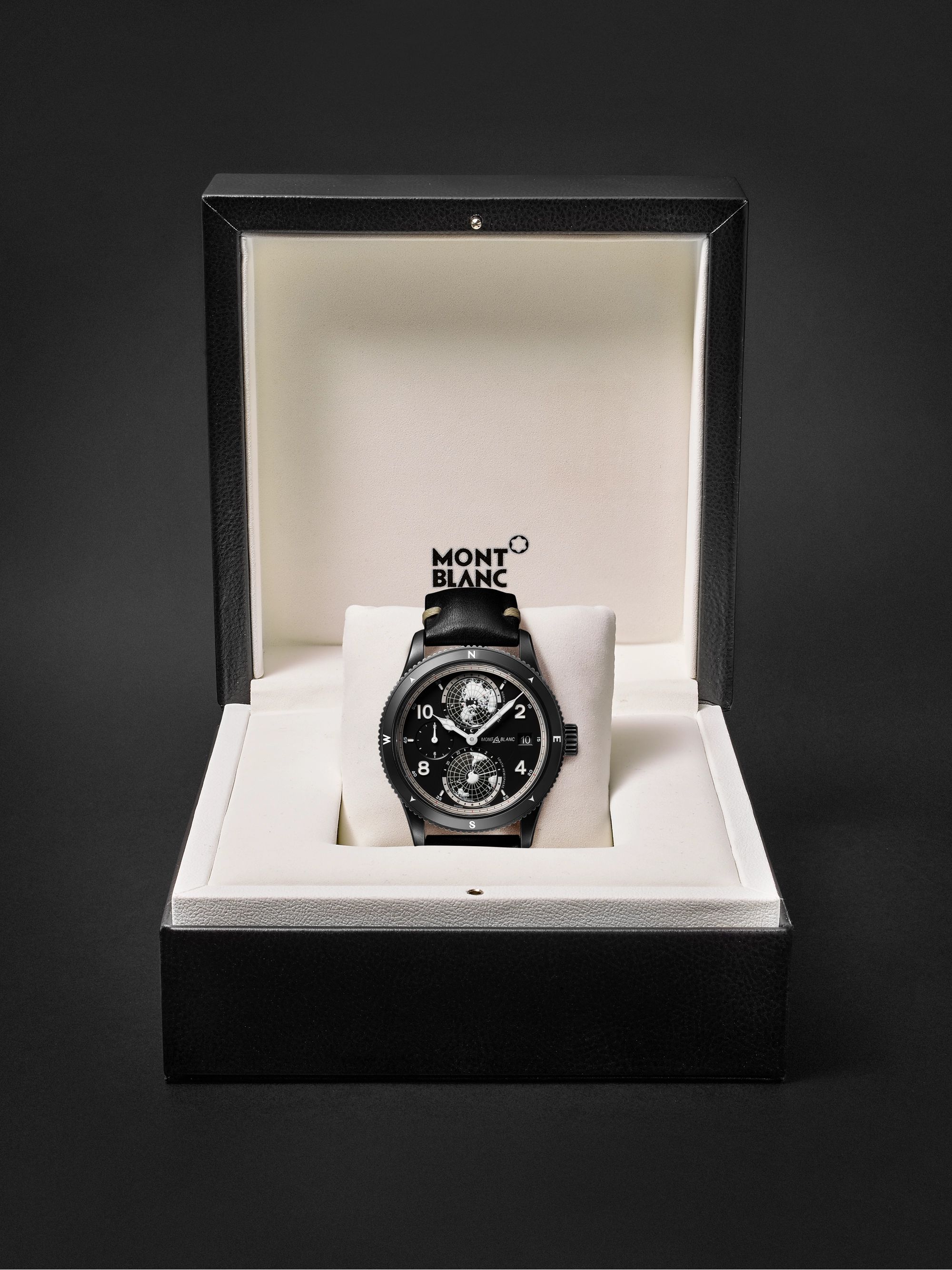 MONTBLANC 1858 Geosphere Limited Edition Automatic 42mm Distressed Stainless Steel and Leather Watch, Ref. No. 128257