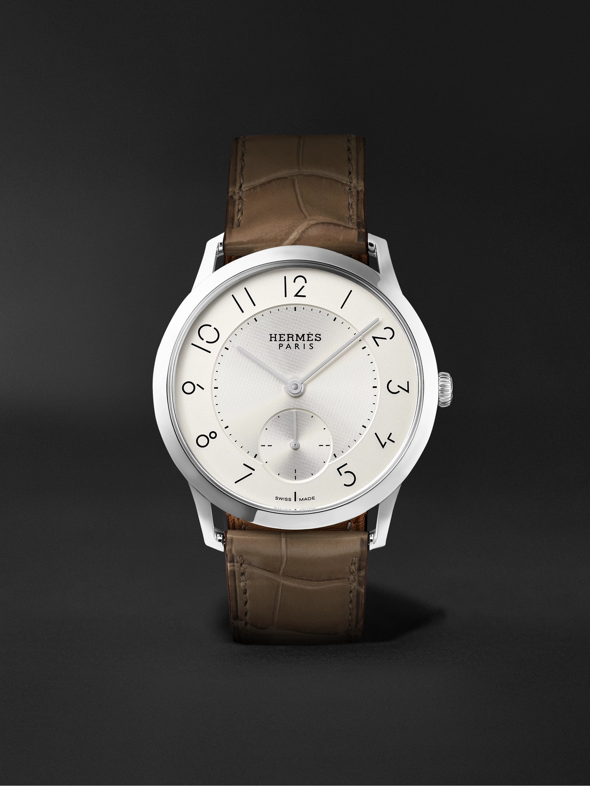 Hermès Timepieces Slim D'hermès Acier Automatic 39.5mm Stainless Steel And Alligator Watch, Ref. No. W045266ww00 In White