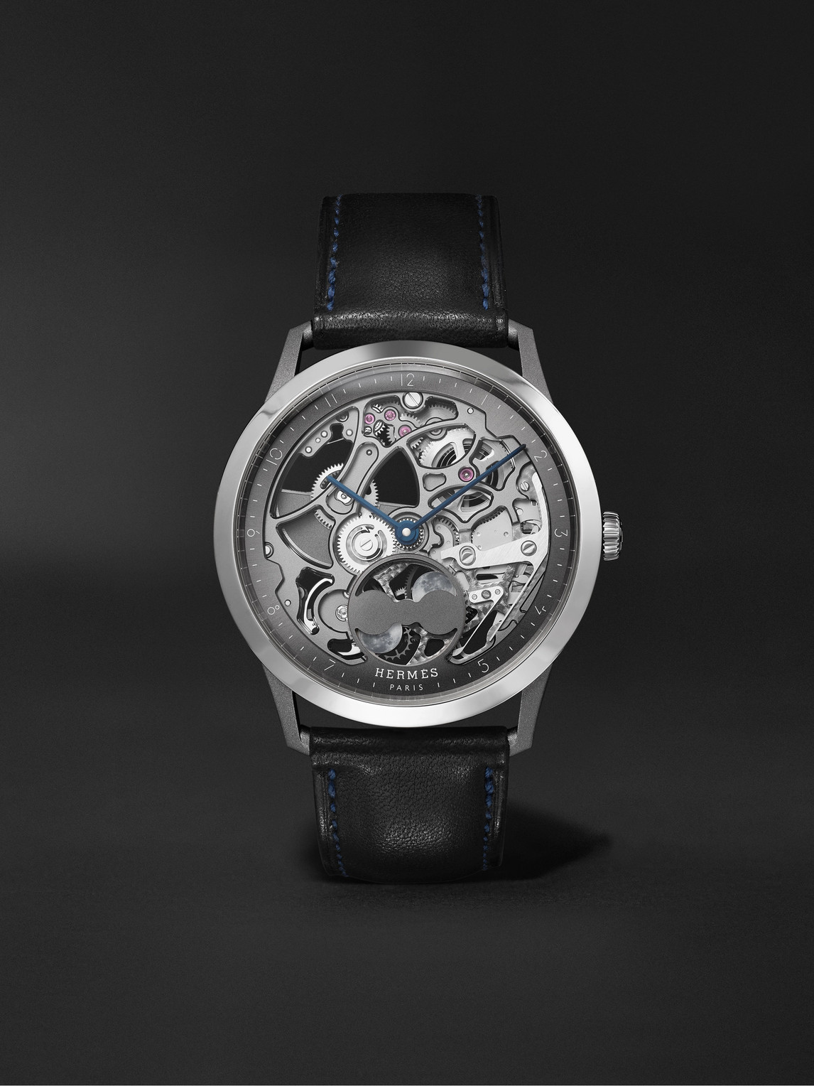 Hermès Timepieces Slim D'hermès Squelette Lune 39.5mm Automatic Titanium And Leather Watch, Ref. No. 054695ww00 In Black