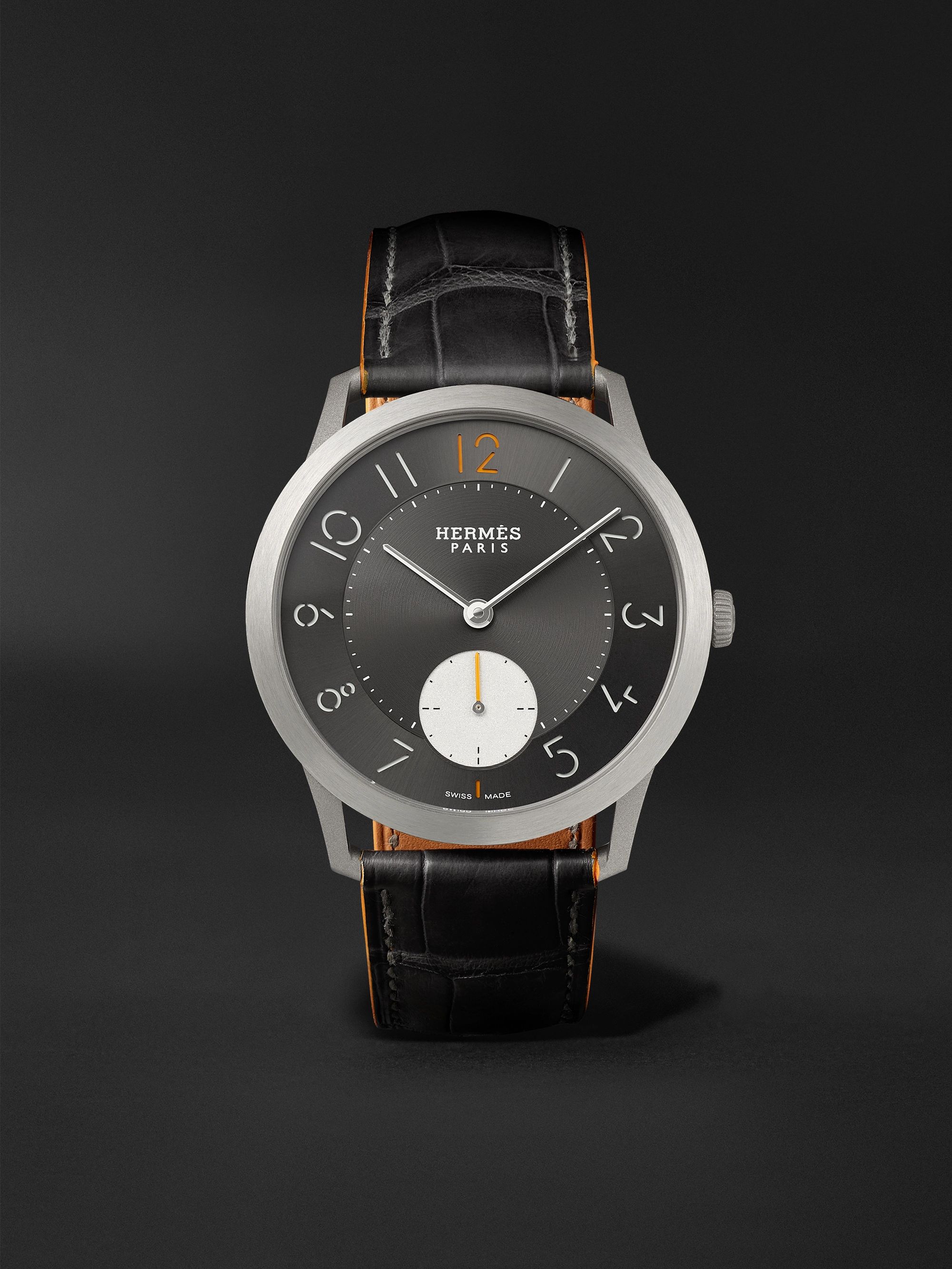HERMÈS TIMEPIECES Slim Titane Automatic 39.5 Titanium and Alligator Watch, Ref. No. W047365WW00