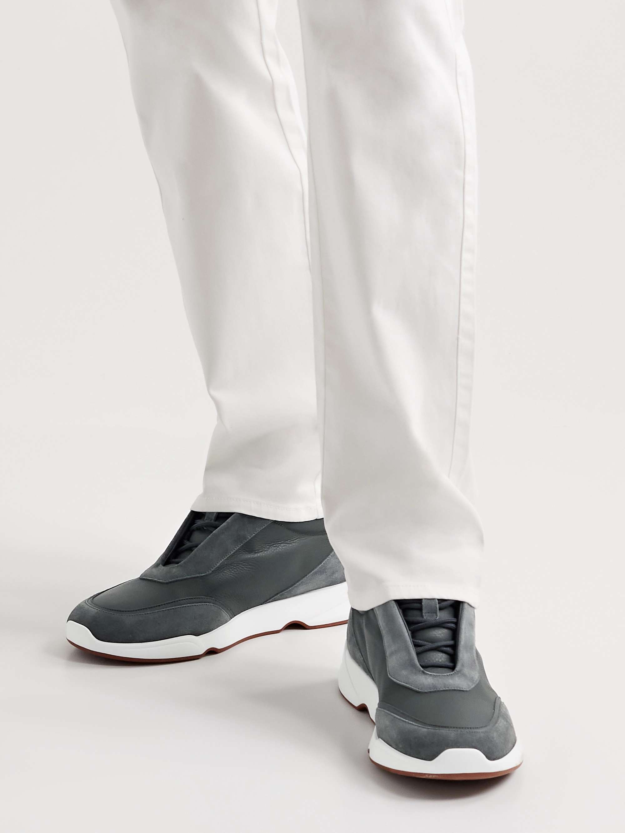 LORO PIANA Modular Walk Leather and Suede Sneakers