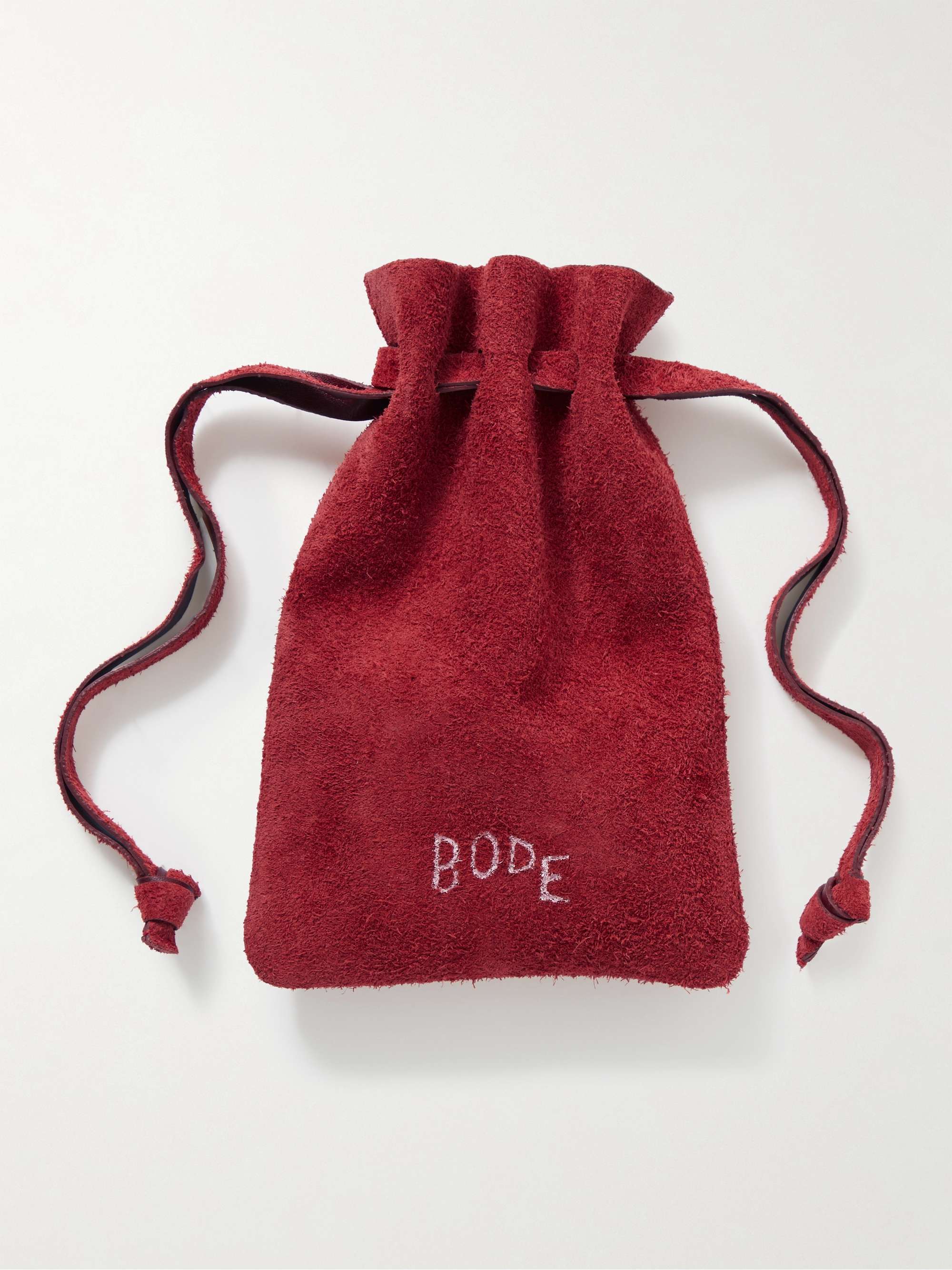 BODE Button-Embellished Logo-Print Suede Pouch