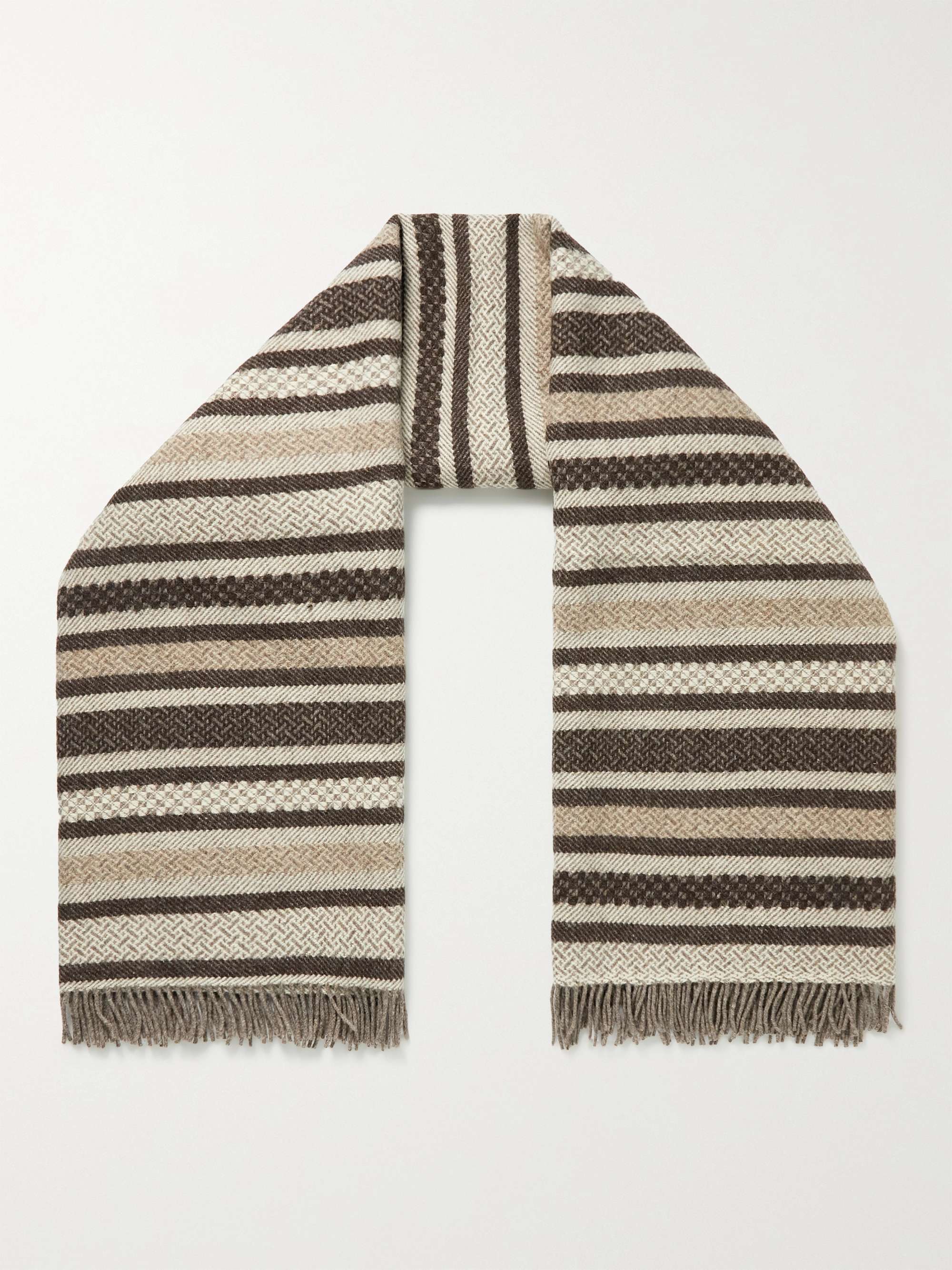 DE BONNE FACTURE Fringed Striped Wool Scarf
