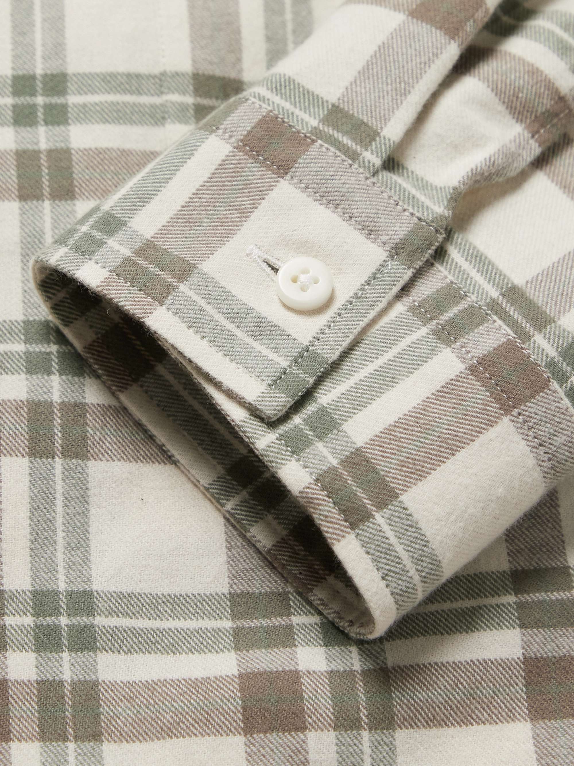 DE BONNE FACTURE Camp-Collar Checked Cotton-Flannel Shirt