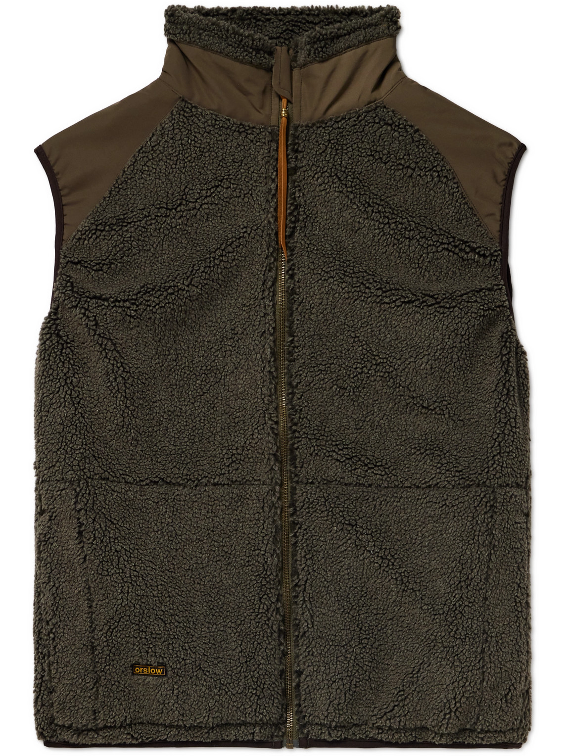 Orslow Boa Cotton Corduroy-trimmed Fleece Gilet In Green