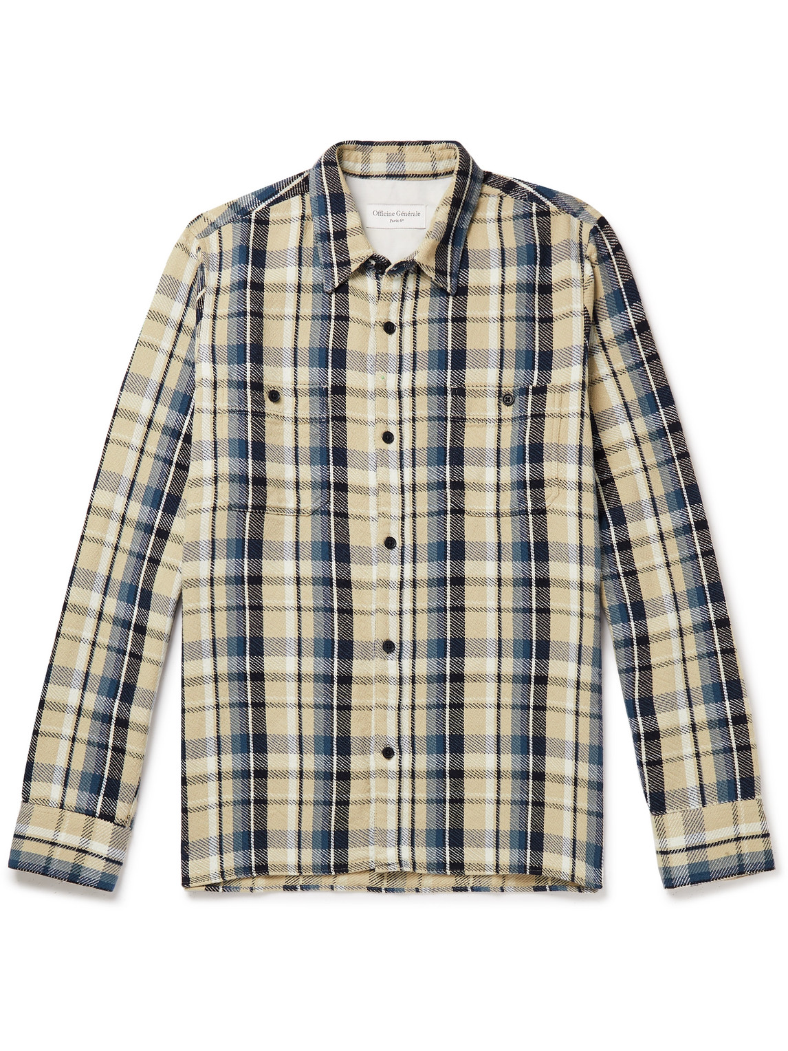 OFFICINE GENERALE GARMENT-DYED CHECKED COTTON SHIRT