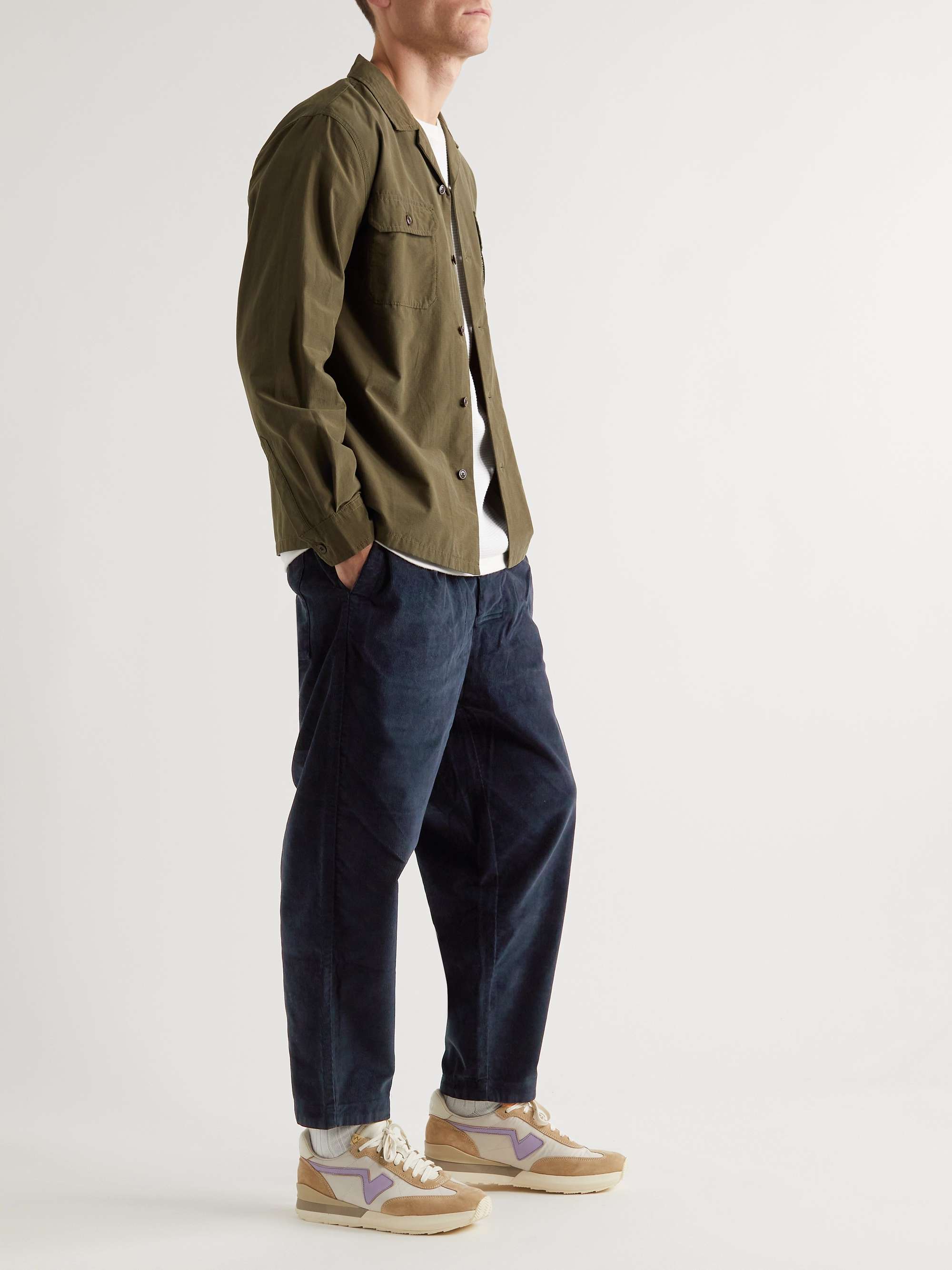 BARBOUR WHITE LABEL Frank Cropped Tapered Pleated Cotton-Blend Corduroy Trousers
