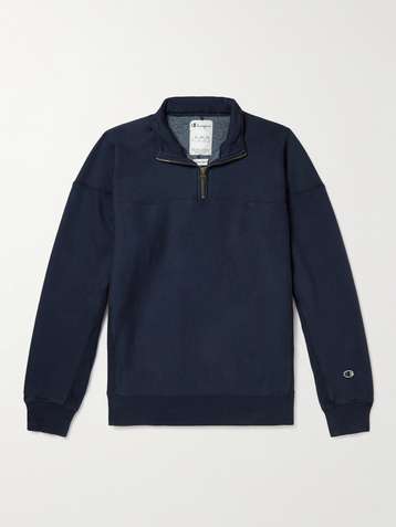 CHAMPION Garment-Dyed Organic Cotton-Blend Jersey Half-Zip Sweatshirt
