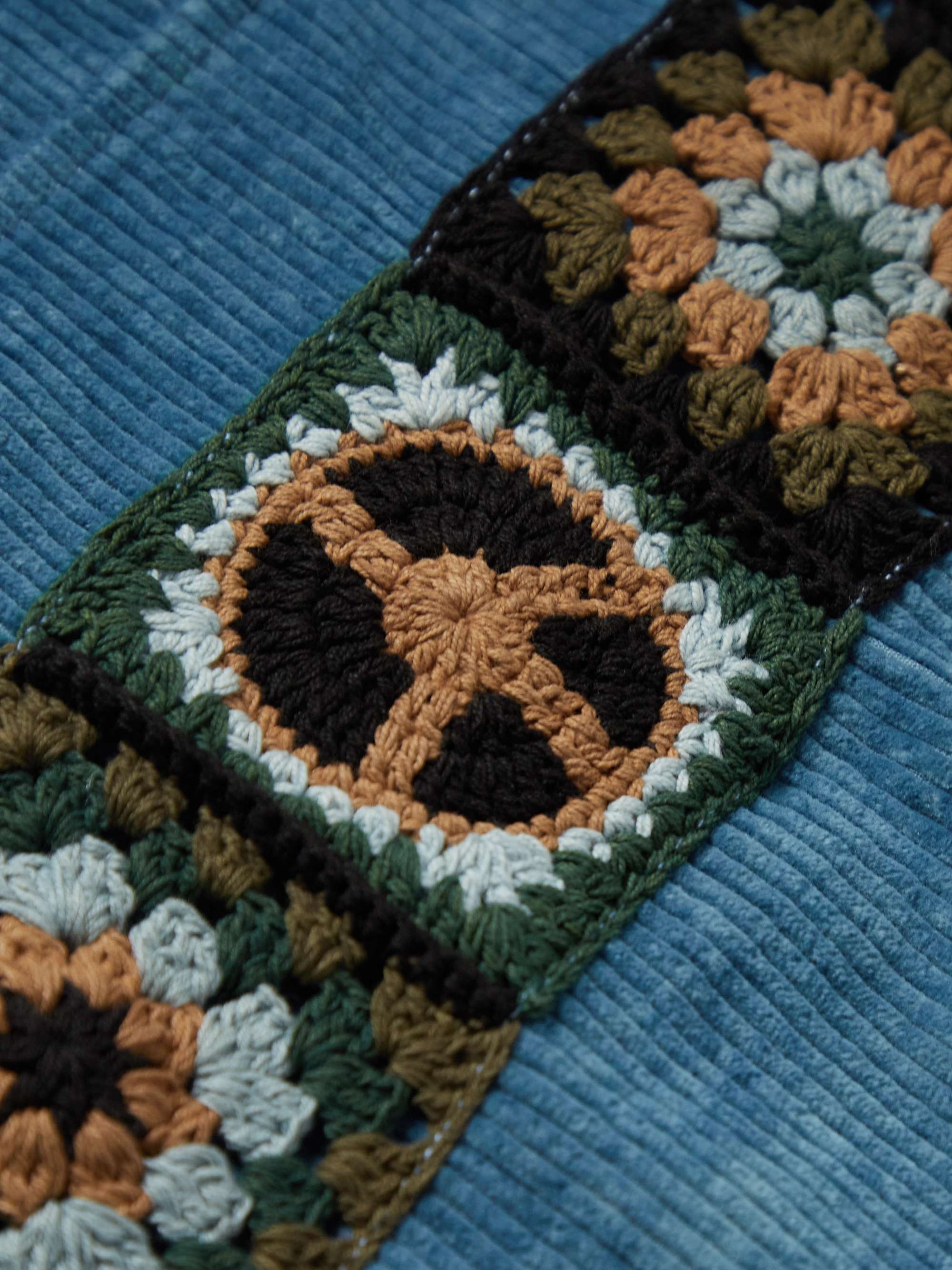 STORY MFG. Polite Crochet-Trimmed Organic Cotton-Corduroy Half-Placket Sweatshirt
