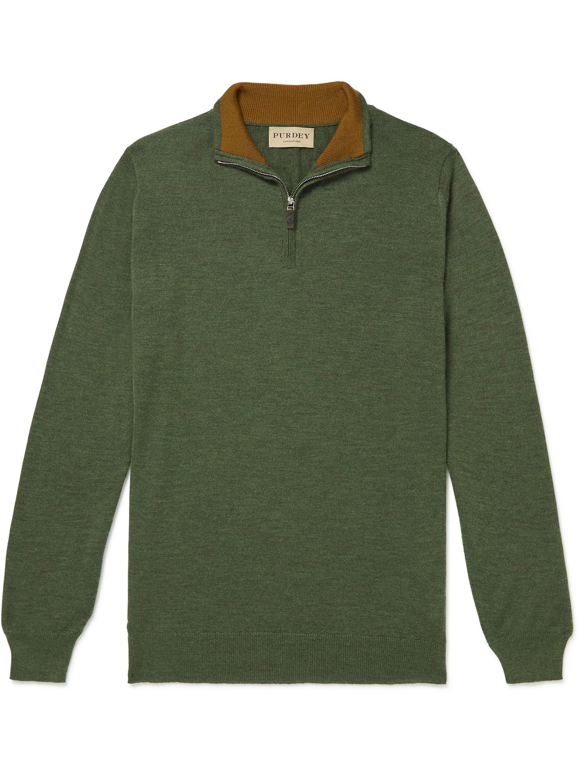 Purdey Cashmere And Silk-blend Half-zip Sweater In Green