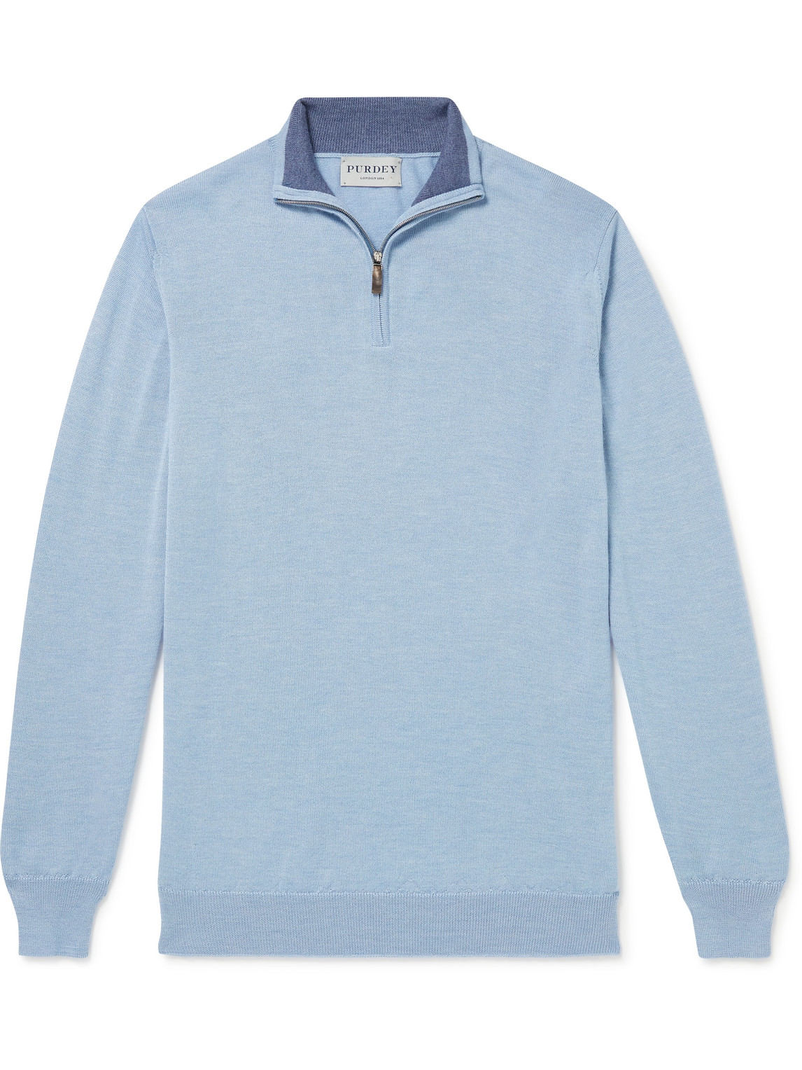 Purdey Cashmere And Silk-blend Half-zip Sweater In Blue