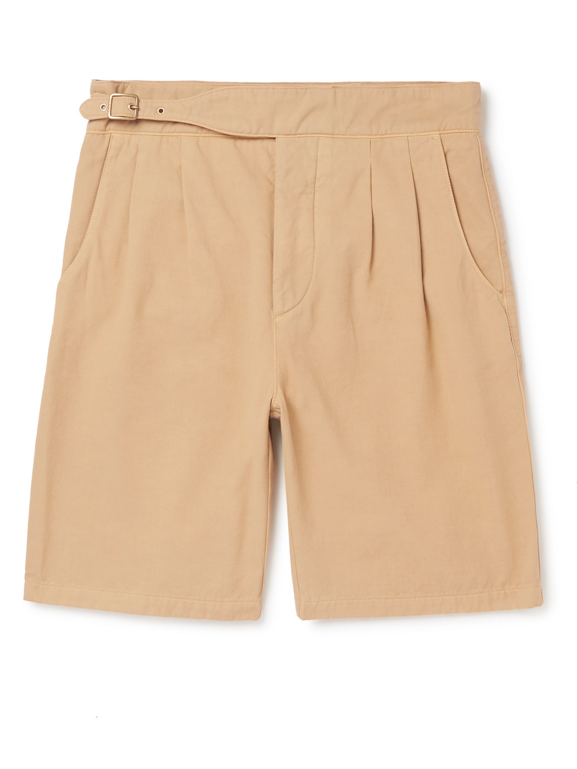Purdey Riviera Pleated Cotton And Cashmere-blend Twill Shorts In Neutrals