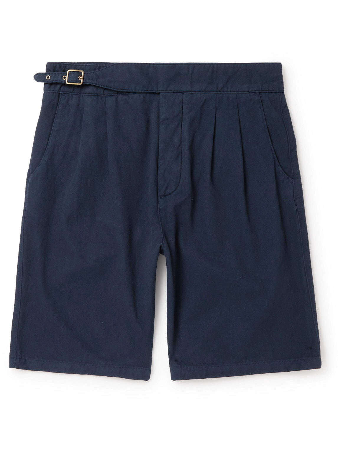 Purdey Riviera Pleated Cotton And Cashmere-blend Twill Shorts In Blue