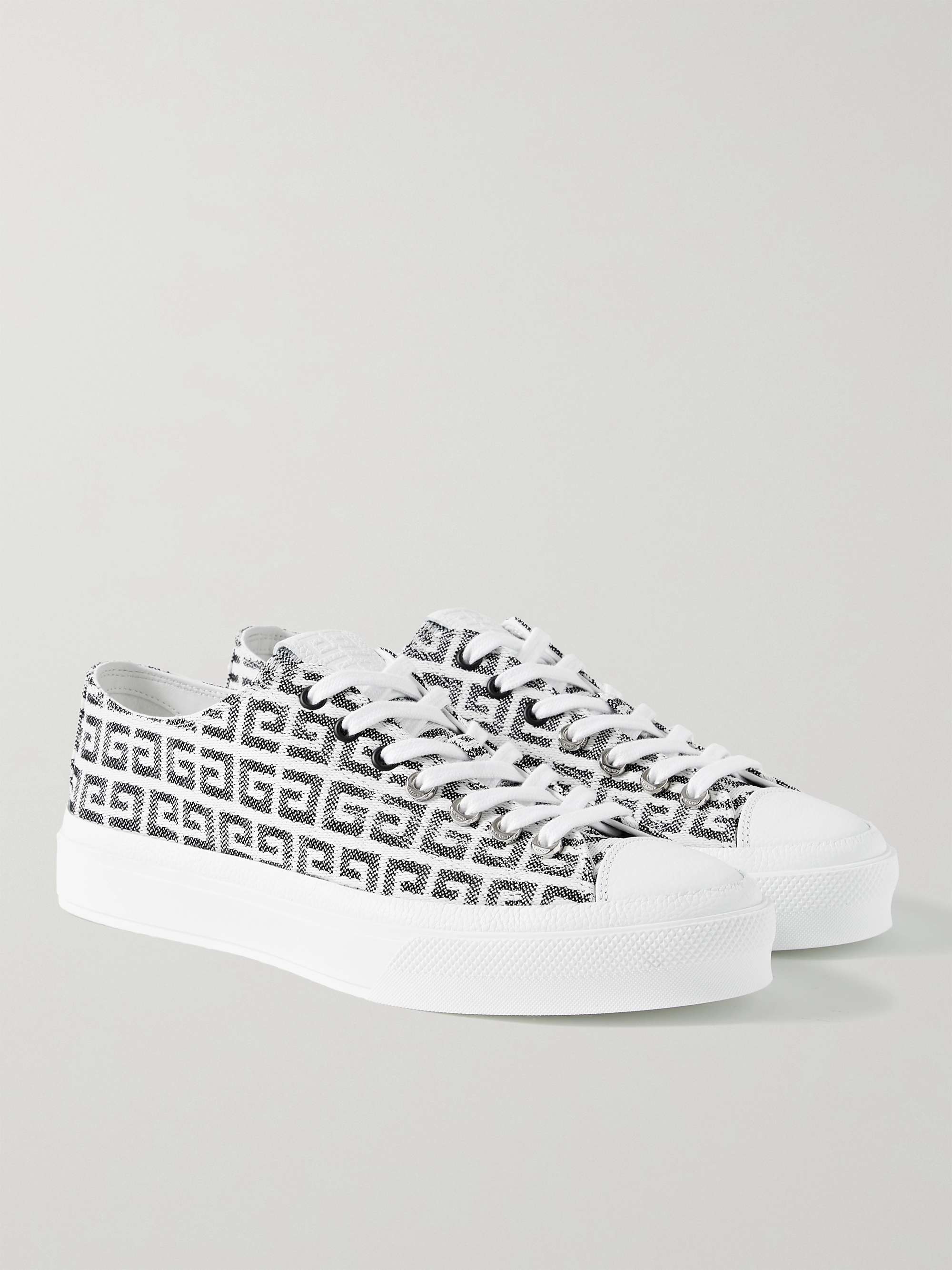 City Leather-Trimmed Logo-Jacquard Canvas Sneakers