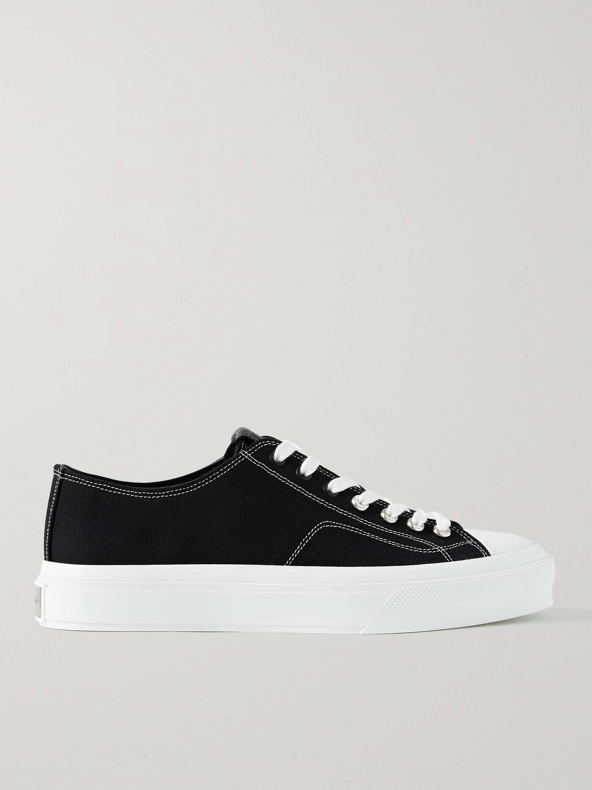 Black City Leather-Trimmed Logo-Jacquard Canvas Sneakers 