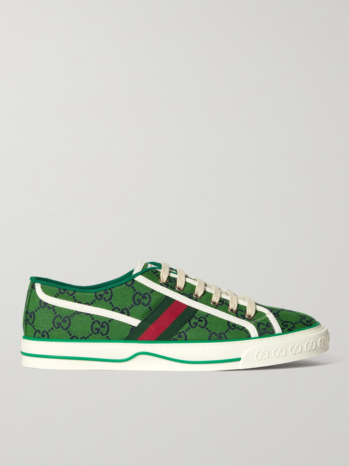 Gucci Tennis 1977 Webbing-trimmed Logo-jacquard Canvas Sneakers In Green