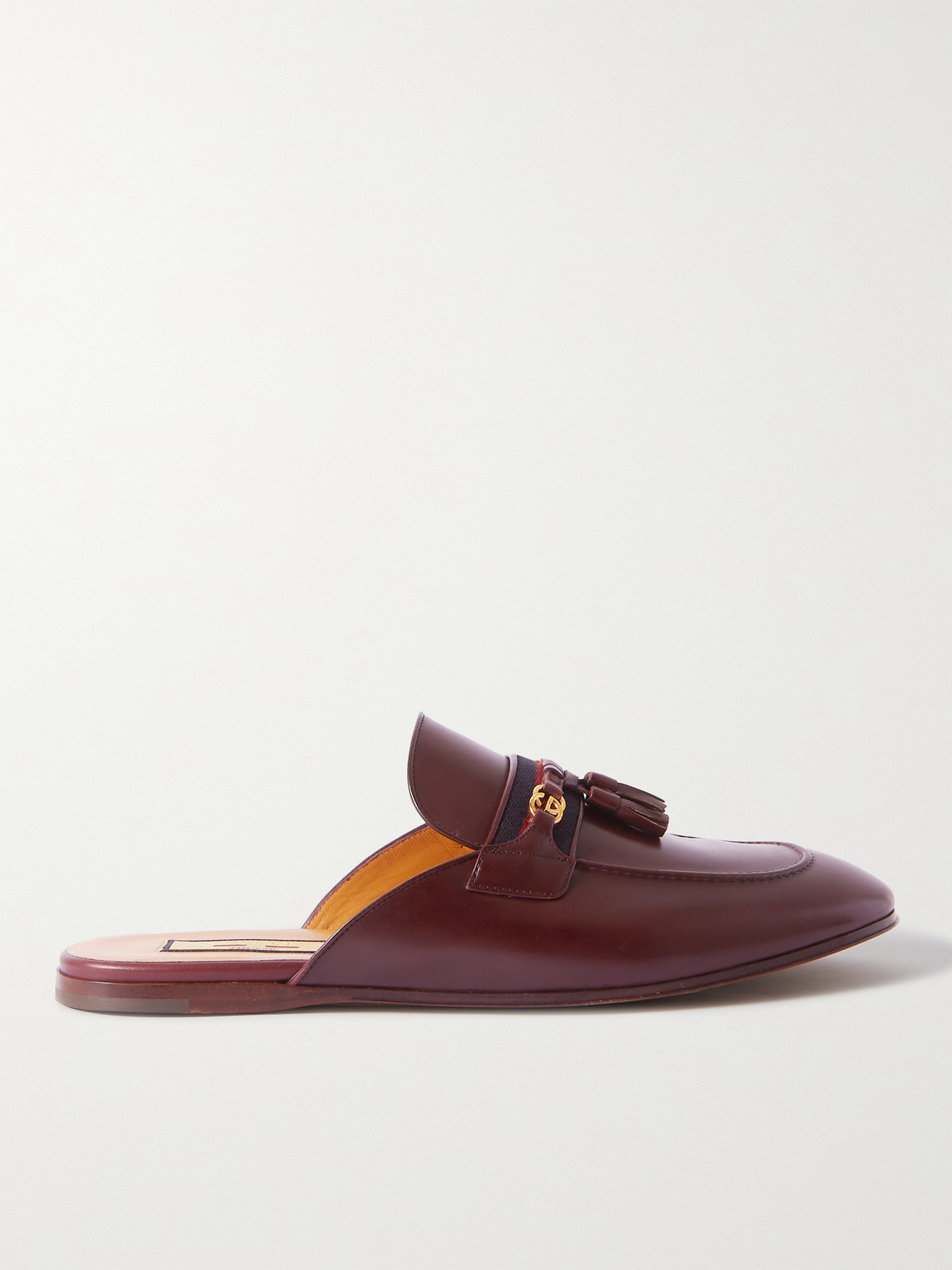 Gucci Webbing-trimmed Leather Tasselled Backless Loafers In Burgundy