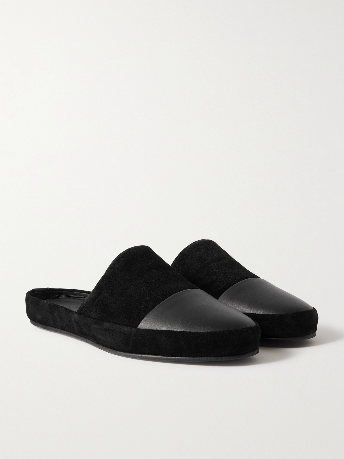 Mulo Leather-trimmed Suede Slippers In Black