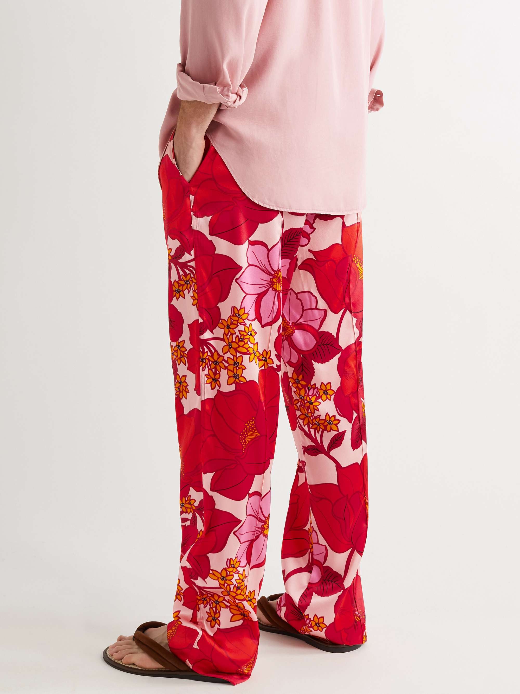 TOM FORD Velvet-Trimmed Printed Stretch-Silk Satin Pyjama Trousers