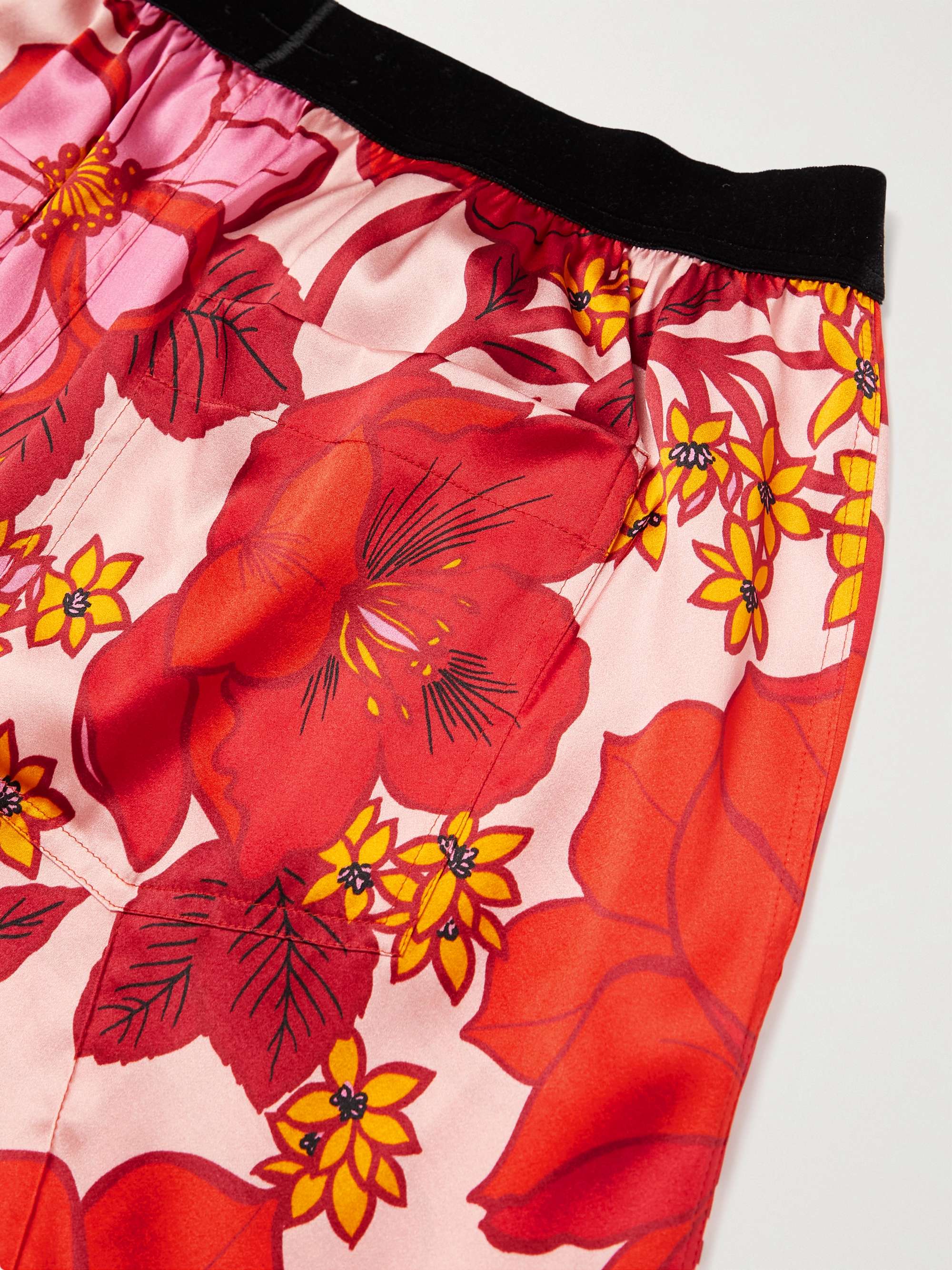 TOM FORD Velvet-Trimmed Printed Stretch-Silk Satin Pyjama Trousers