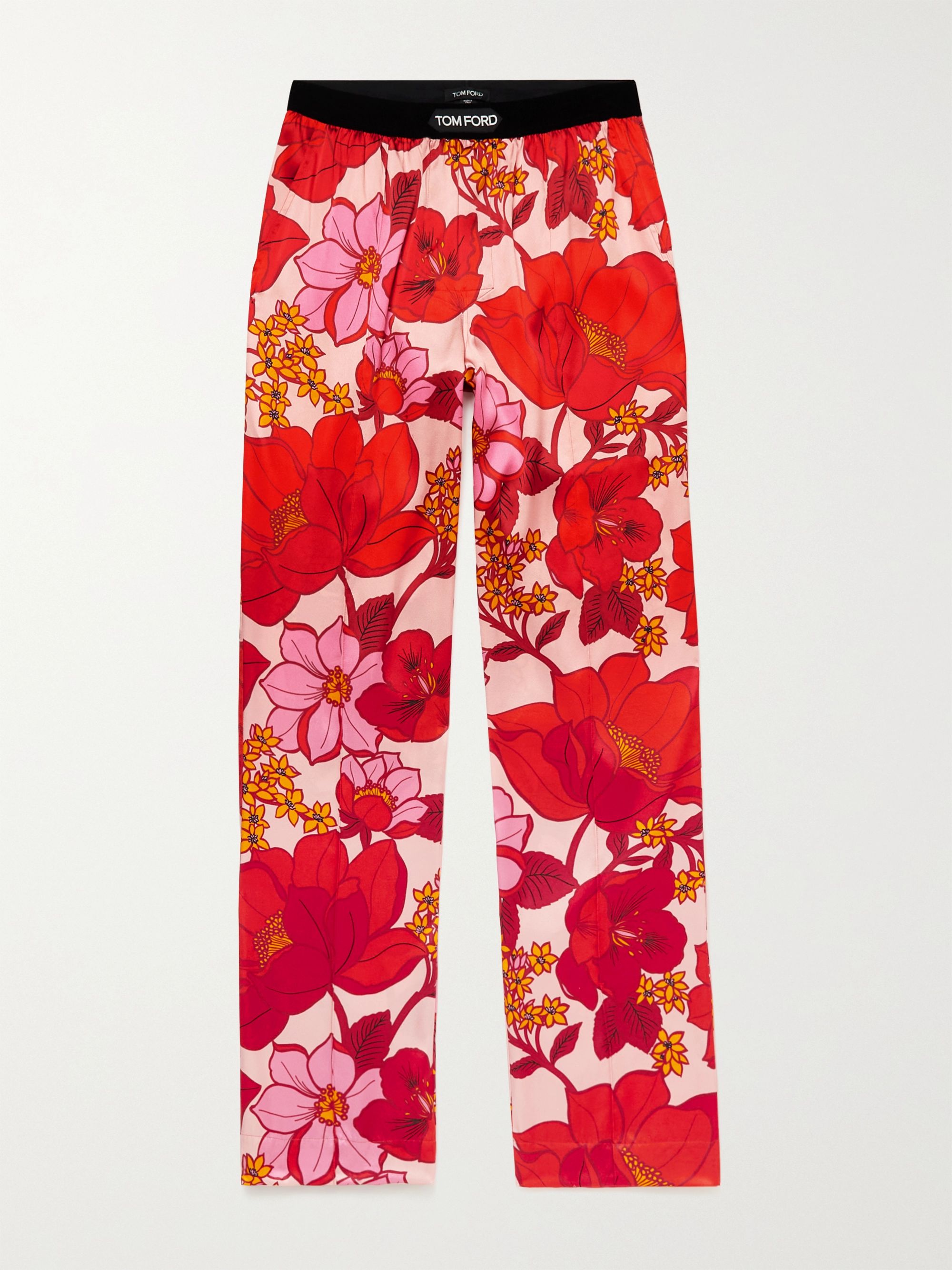 mrporter.com | Velvet-Trimmed Printed Stretch-Silk Satin Pyjama Trousers