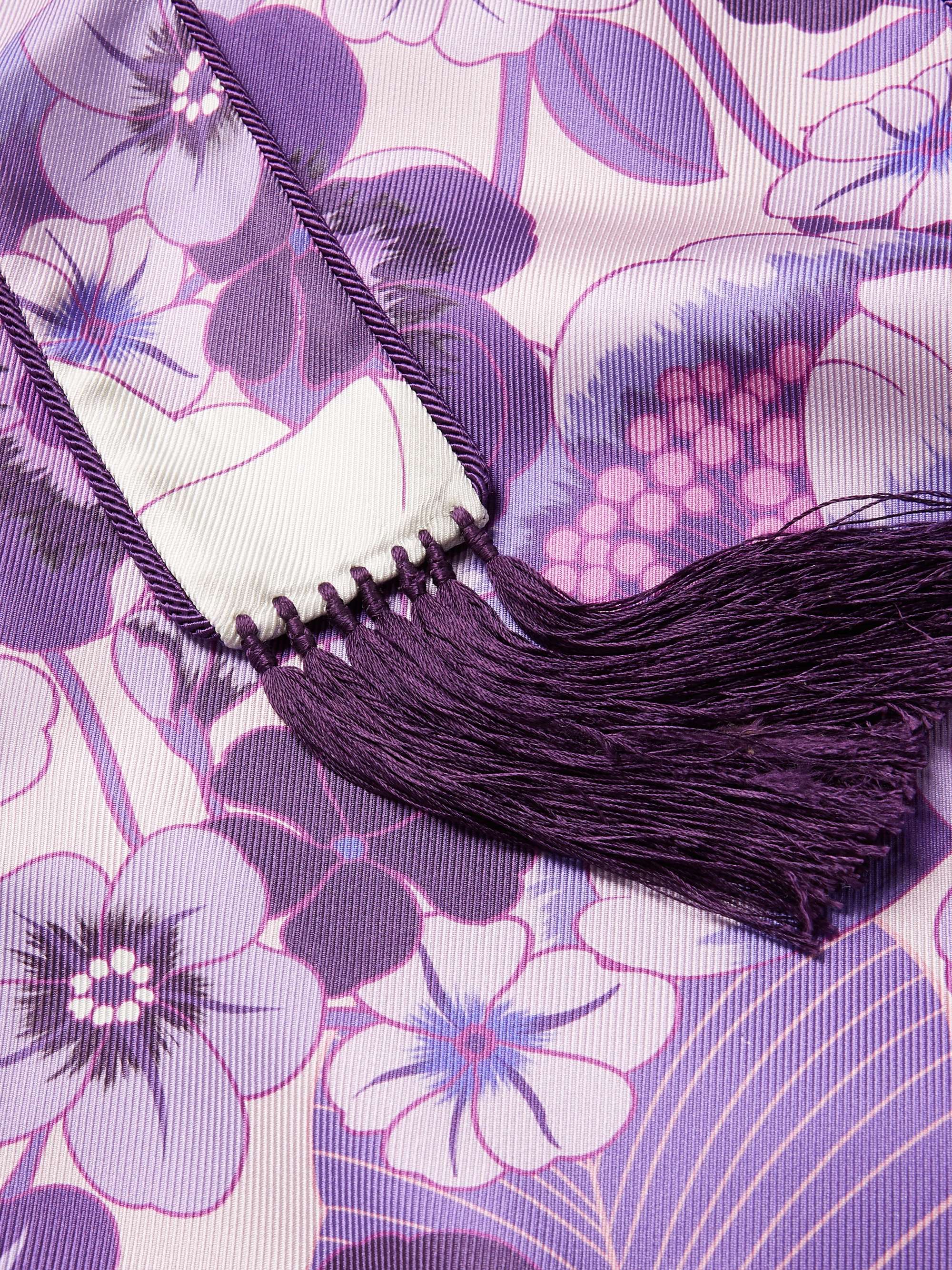 Tasselled Piped Floral-Print Silk-Twill Robe